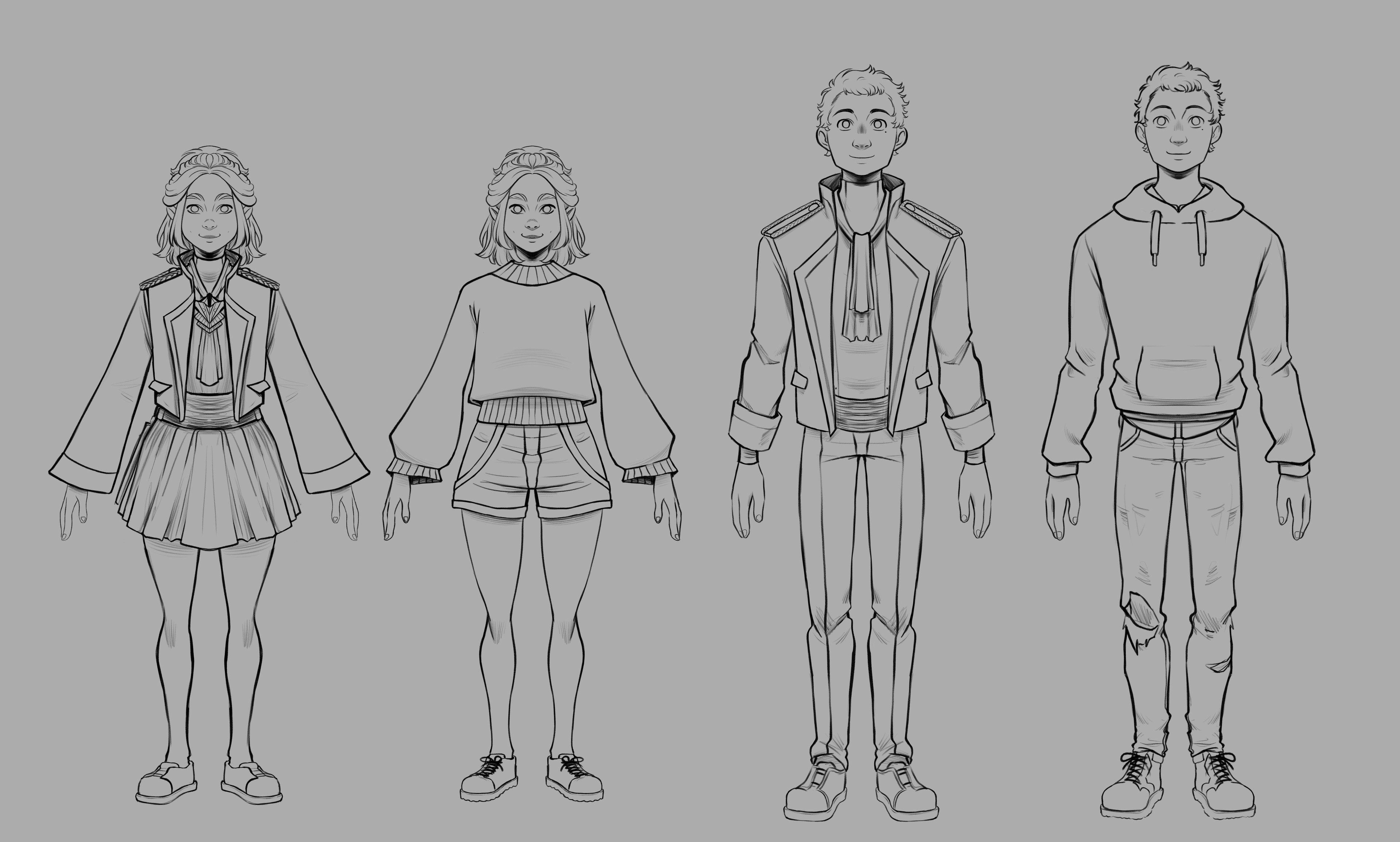 This was the first take on the uniforms, I was trying to keep the silhouettes cohesive with the normal clothes. But it ended up looking too much like FE3H so changes were made. 