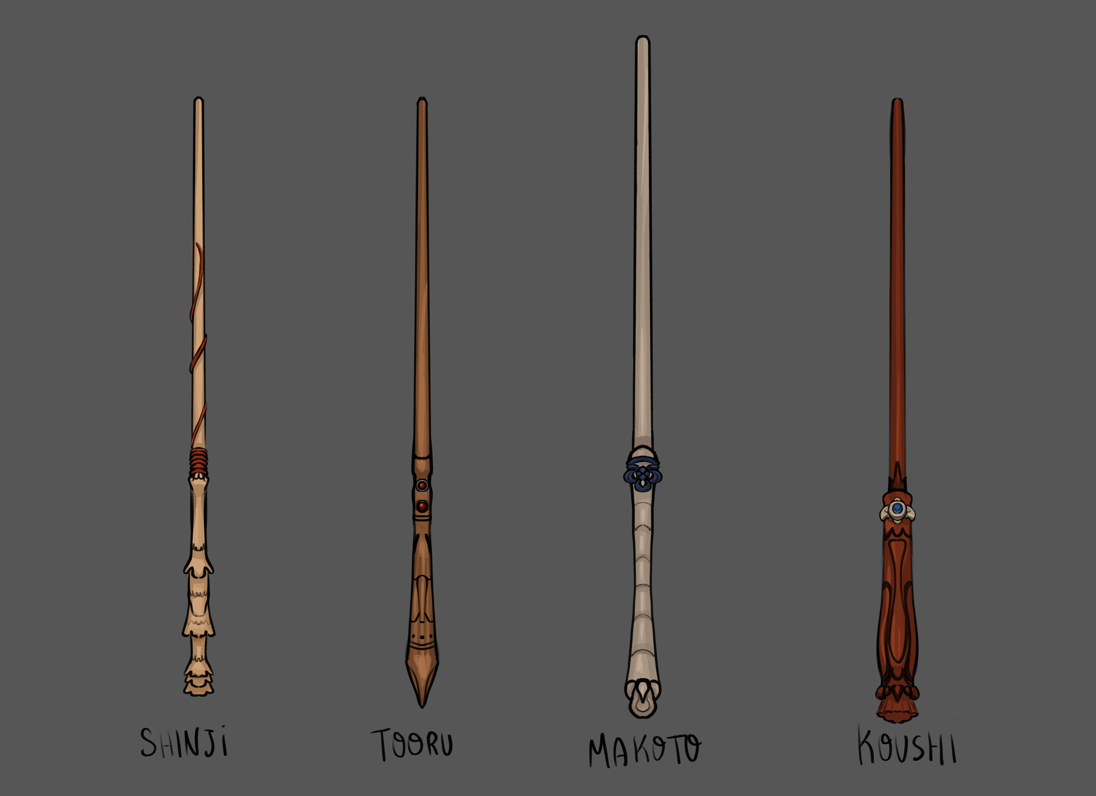 Inspired by Japanese Magic, the wands (a fairly new thing in their magic society) had to have special objects linked to the wizard who owns the wand. So basically you can’t just buy any wand, it has to be made for you.