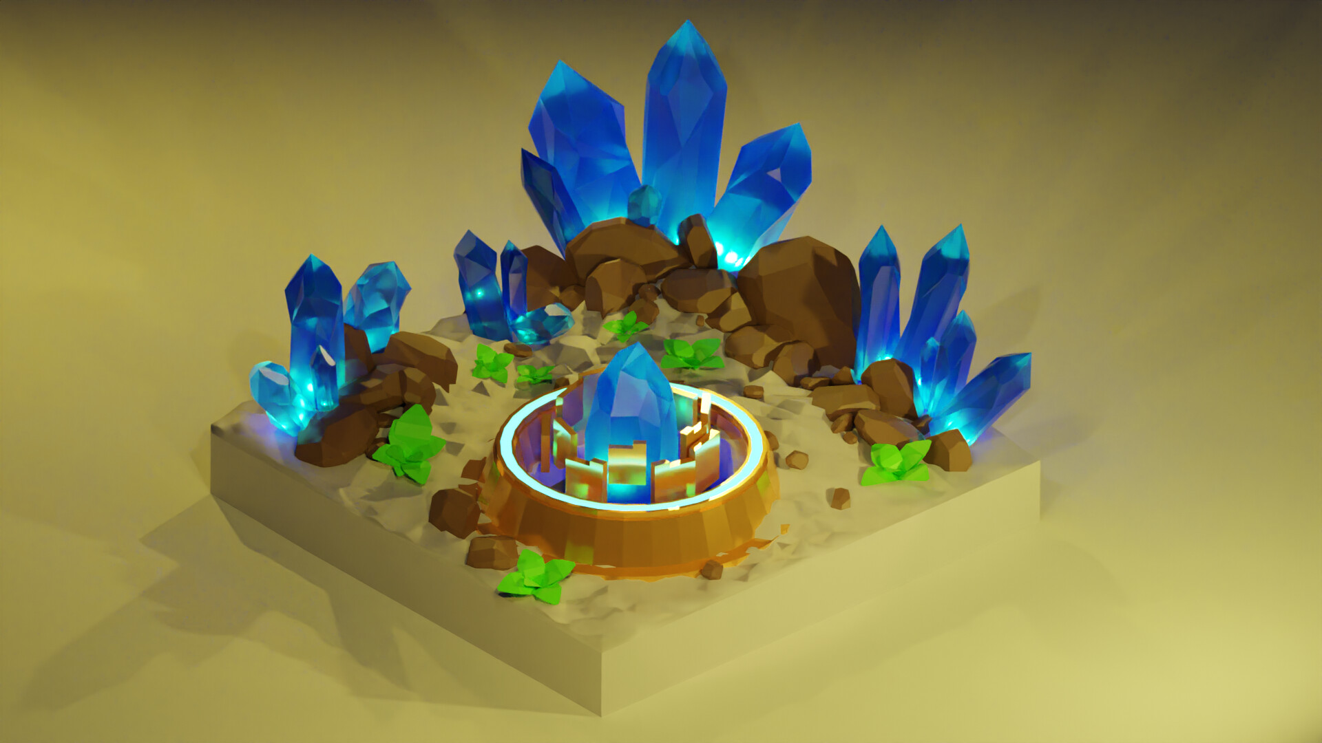 ArtStation - Low poly crystal desert with magic well