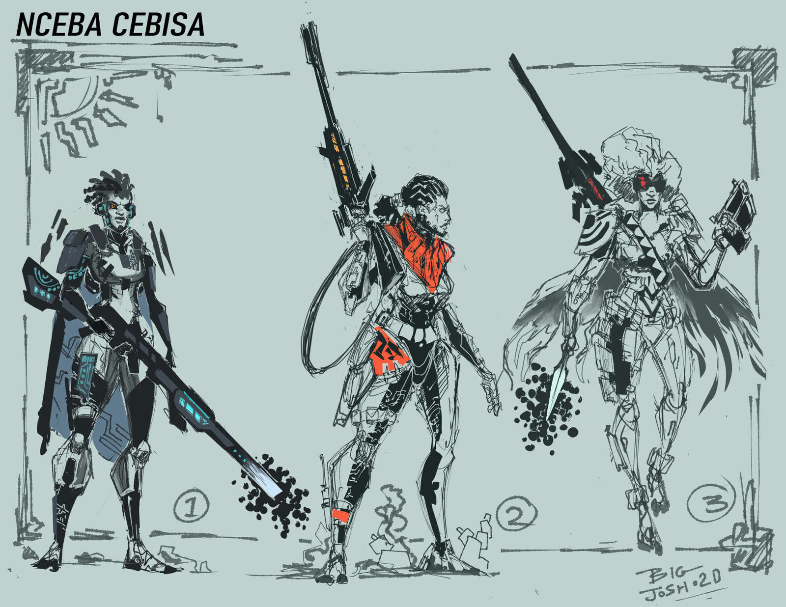 Earliest sketches. Went a little too combat heavy with these but digging the kirby crackle