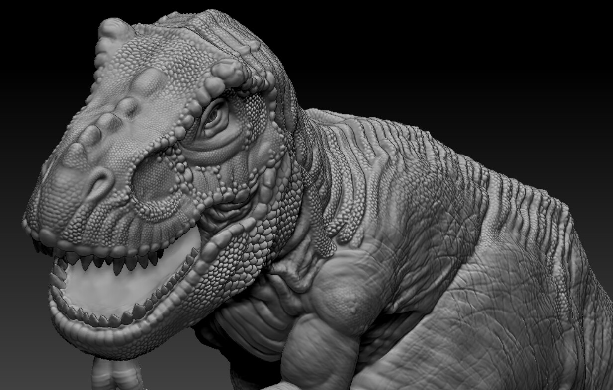 Digitally sculpted with Z-brush, I made the T-rex with emphasis on the skin texture details. 