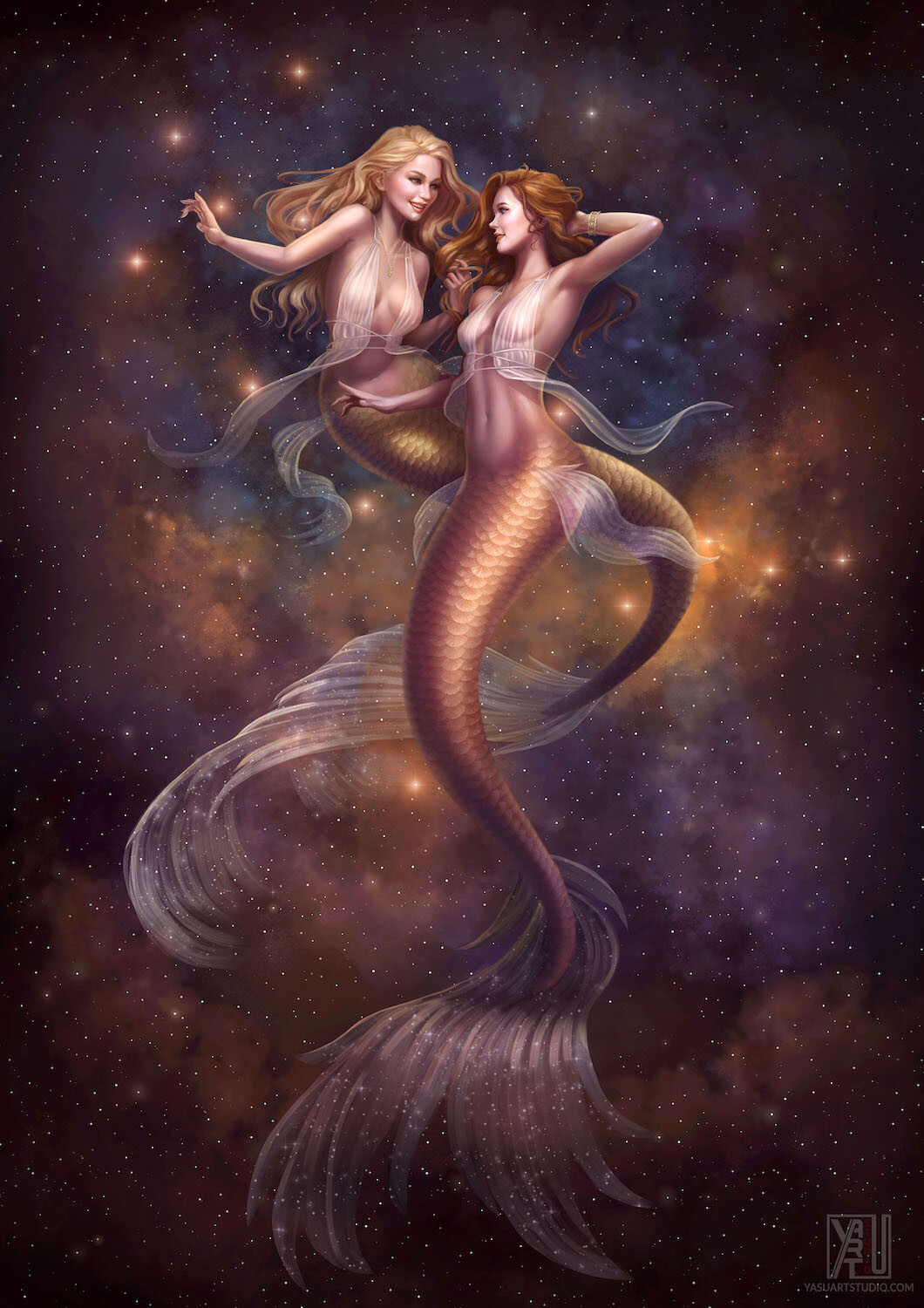 Gemini Mermaids Fantasy Art Fine Art Giclee Print By Molly