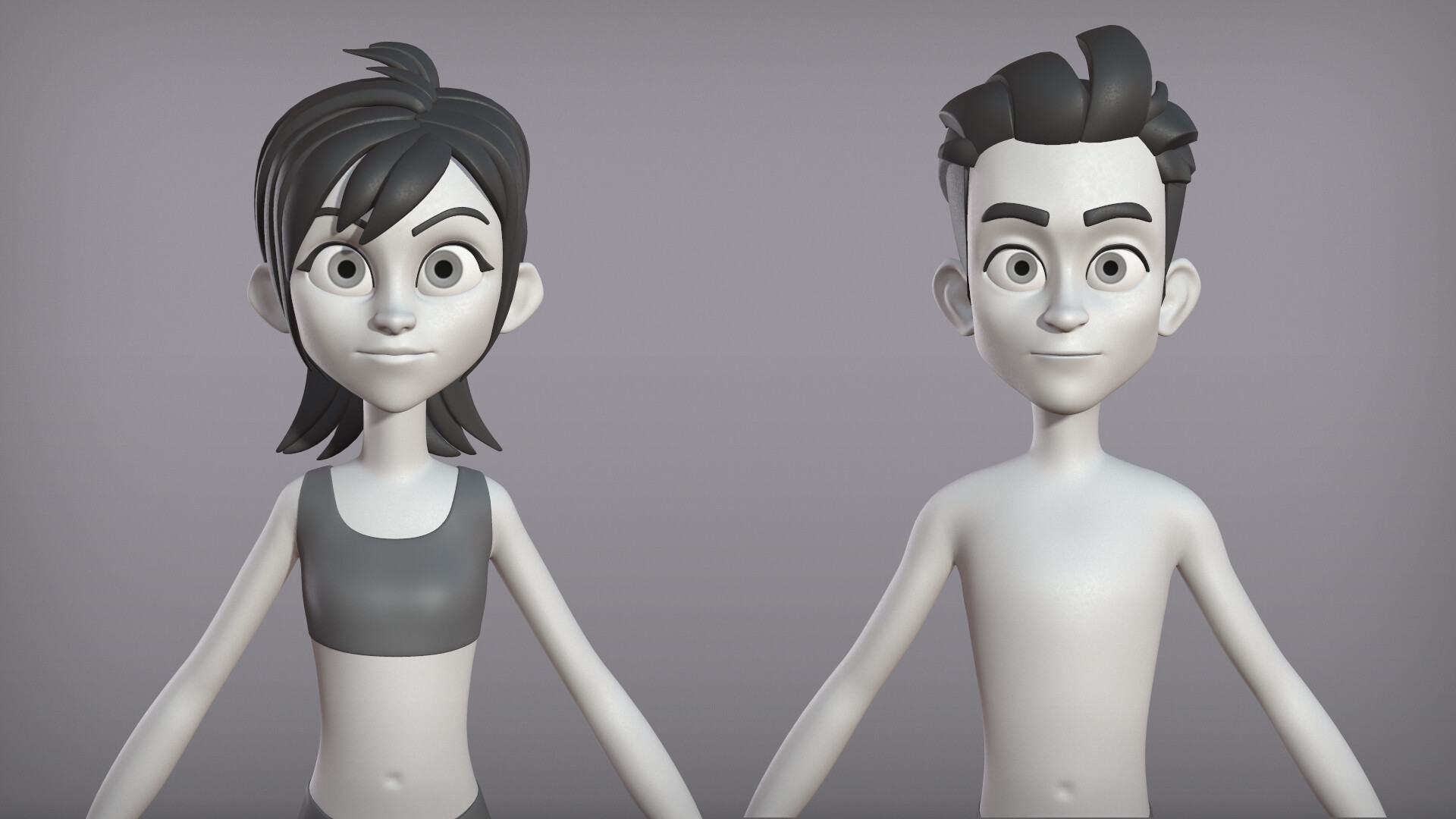 ArtStation - Male and female cartoon characters base mesh
