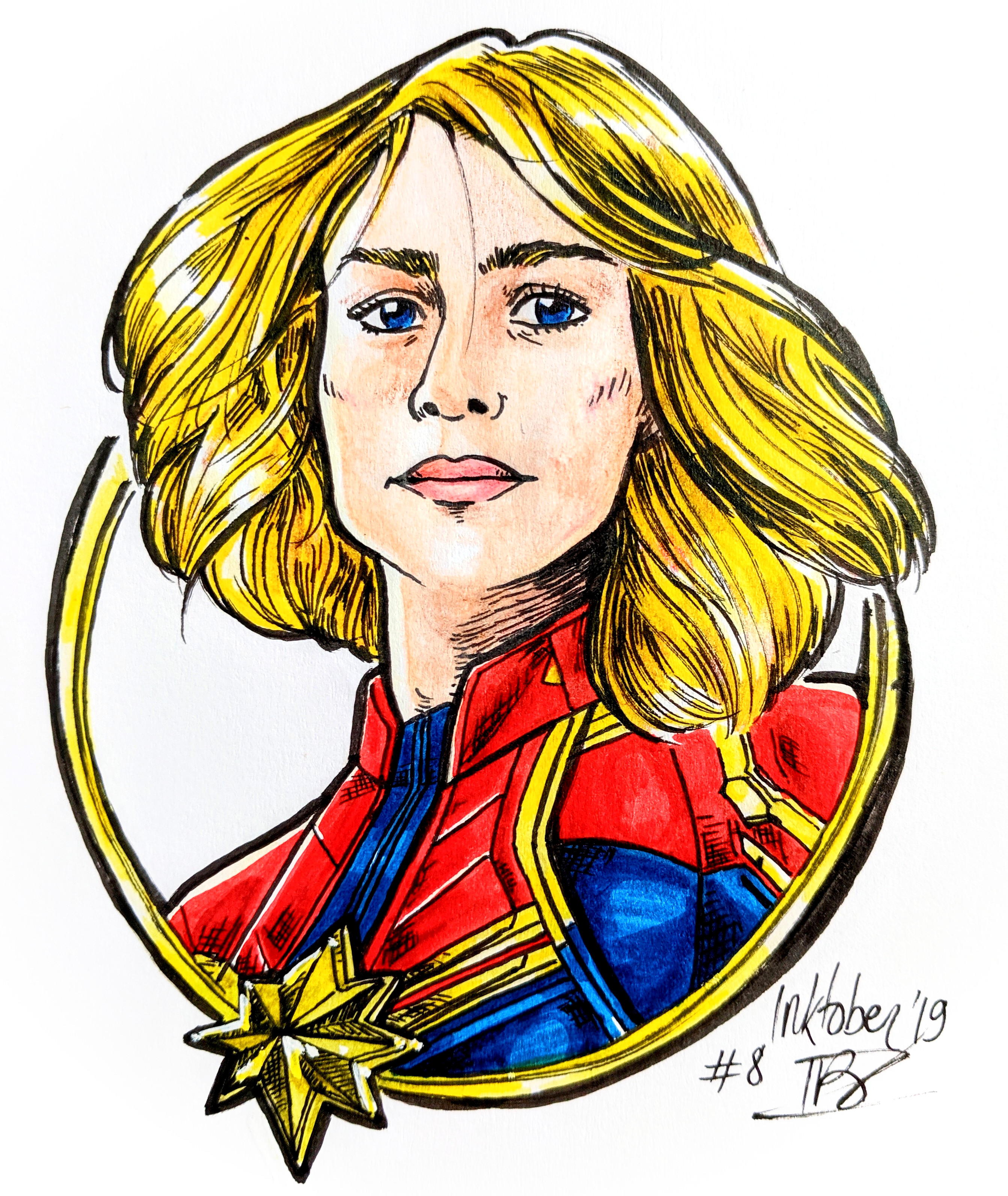 Captain Marvel - Faber Castell markers and colored pencils