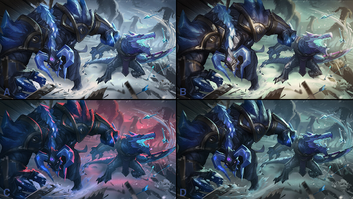 Deiv Calviz - Concept Artist and Illustrator - Blackfrost Duo - Alistar and Renekton  Splash art for League of Legends
