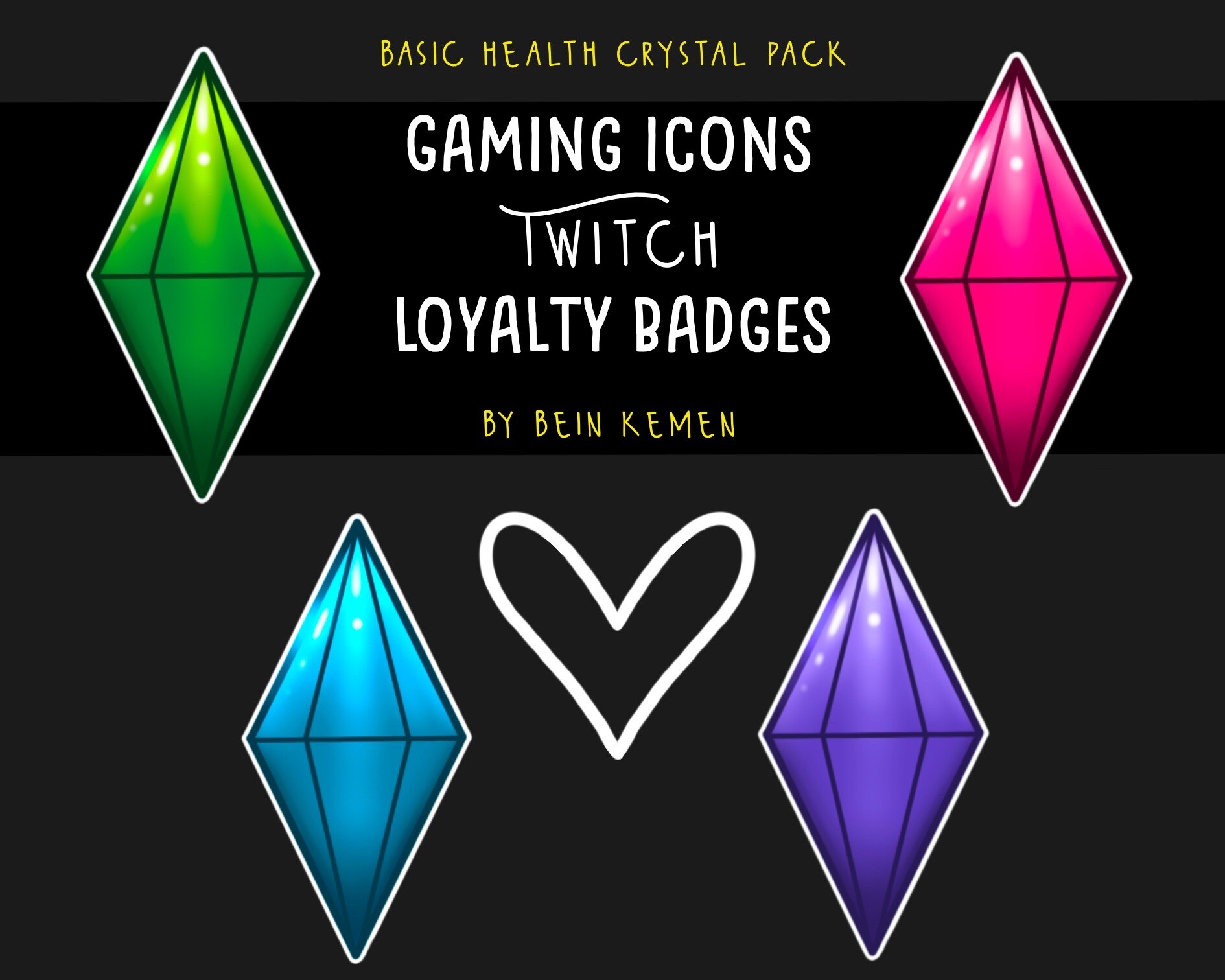 PIXEL Diamonds / Crystal Twitch Sub Badges and Discord Emotes 