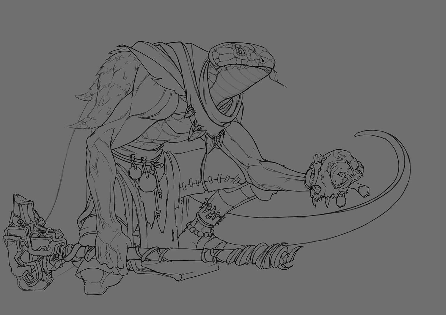 For this piece I chose to make a detailed line drawing before rendering to make sure I didn't get lost once I started playing around with light sources and shadows.