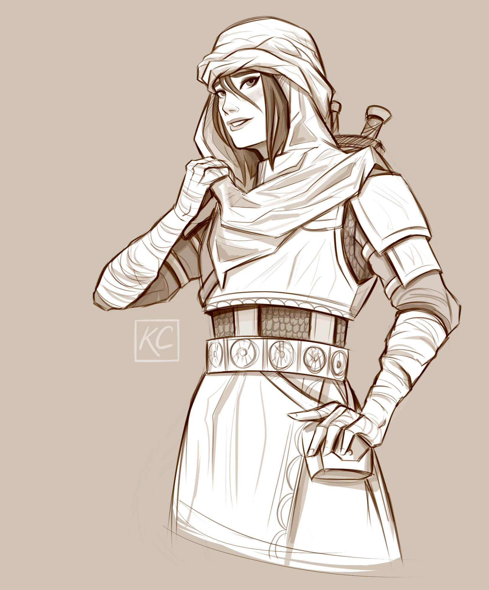 Premium AI Image  female warrior sketch character art