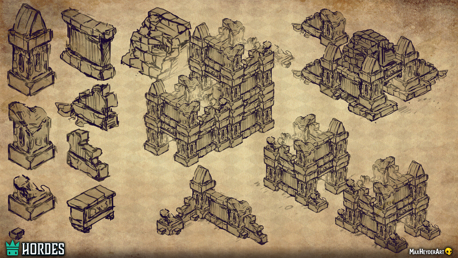 This is an example of early stage concepts for a ruin we wanted to have ingame