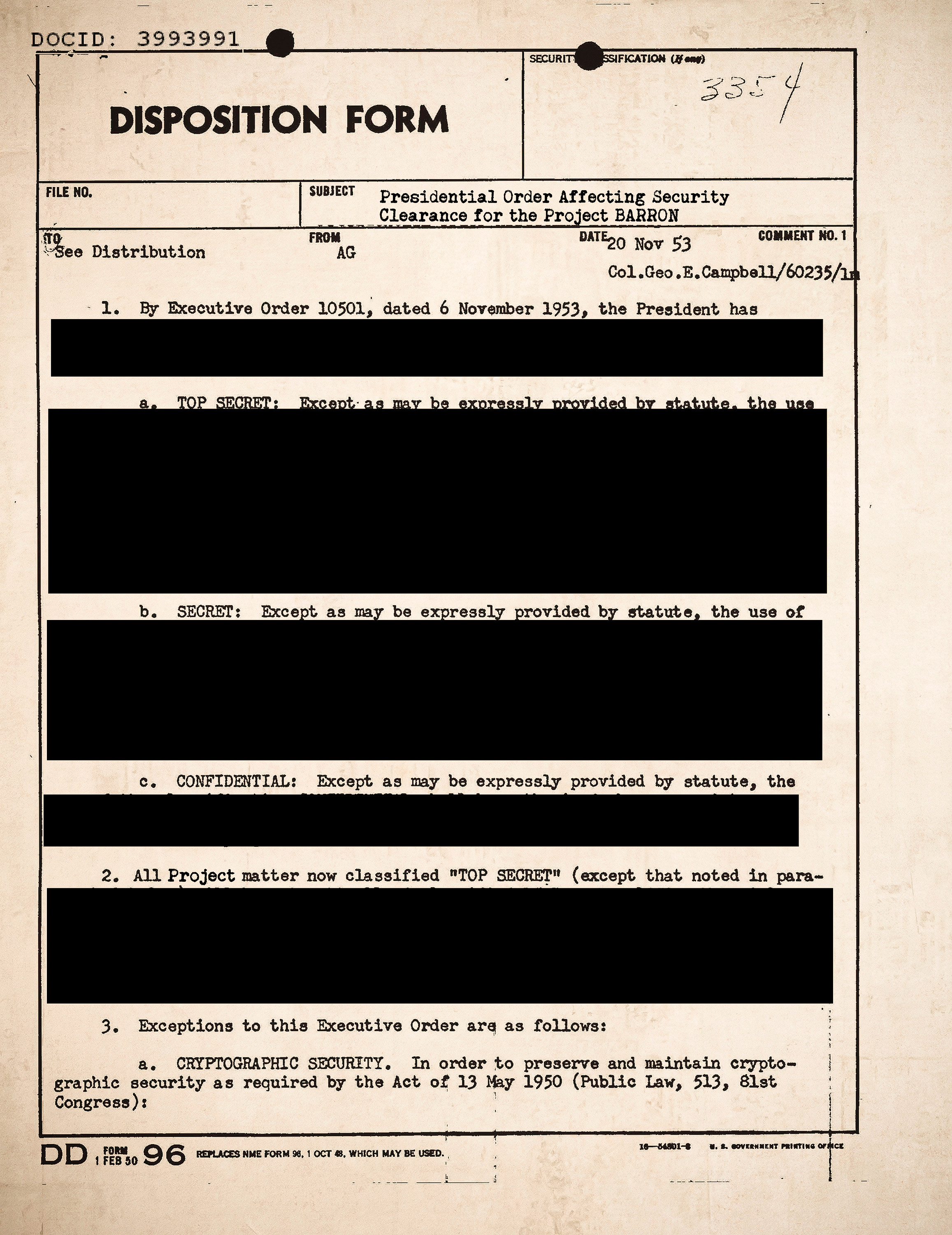 A page from declassified initial document. 