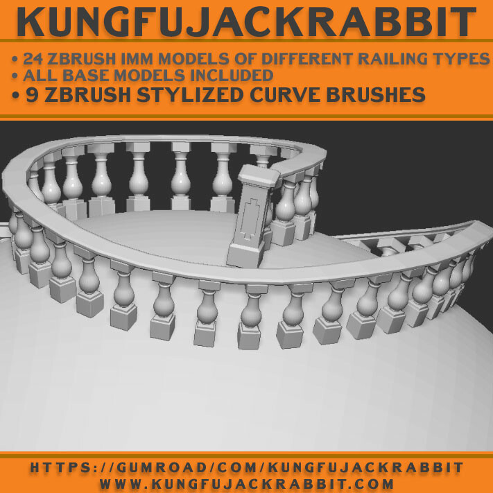 Tools I create and sell in Zbrush to build railings easily.