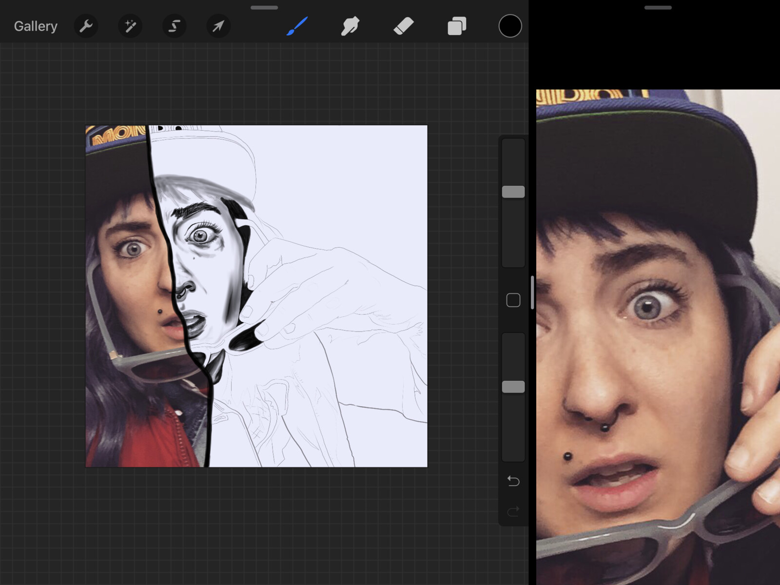 Final; next to photo ref &amp; sketching out the first layer of line work