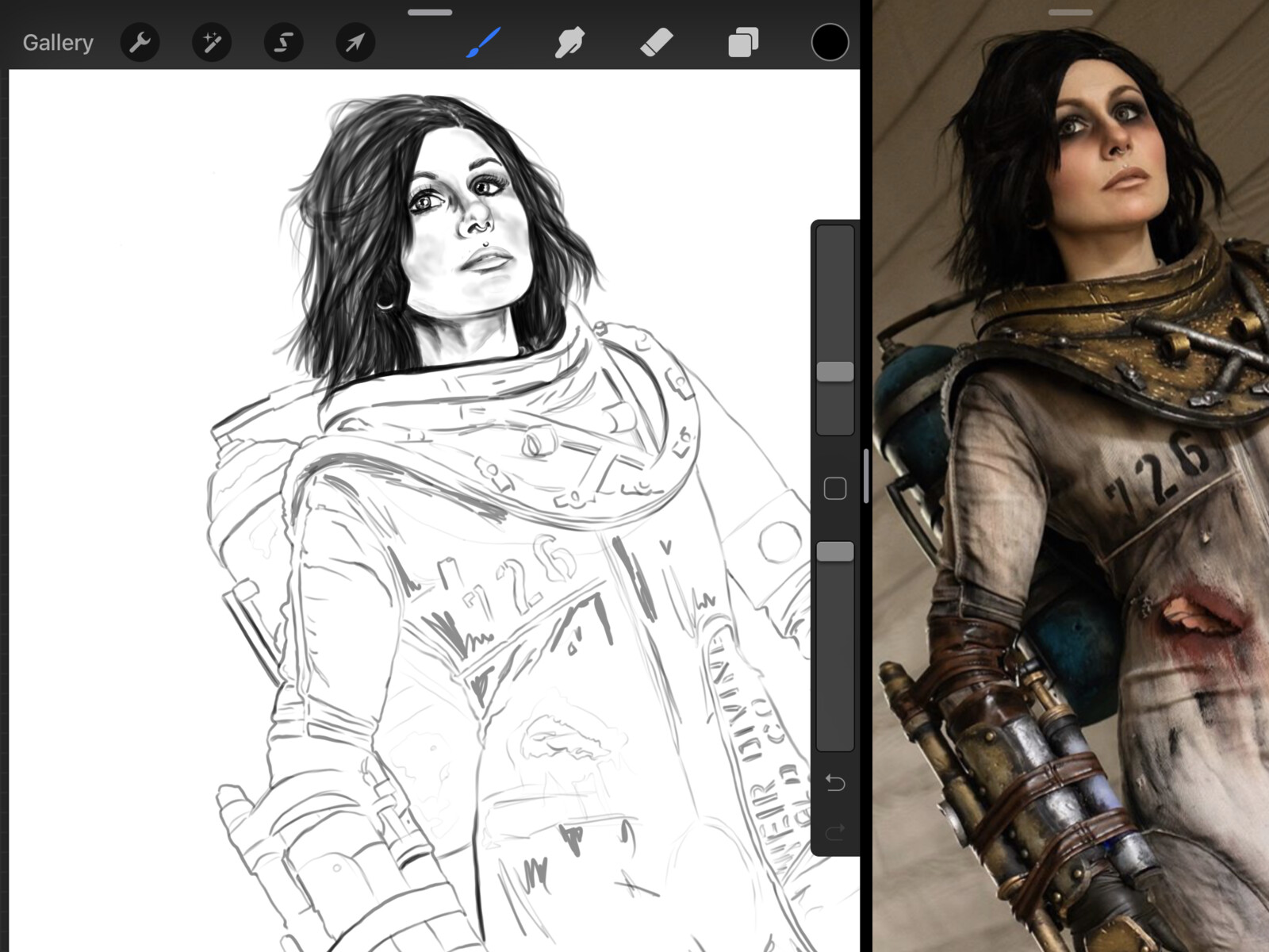 first sketches &amp; starting line work; next to photo ref