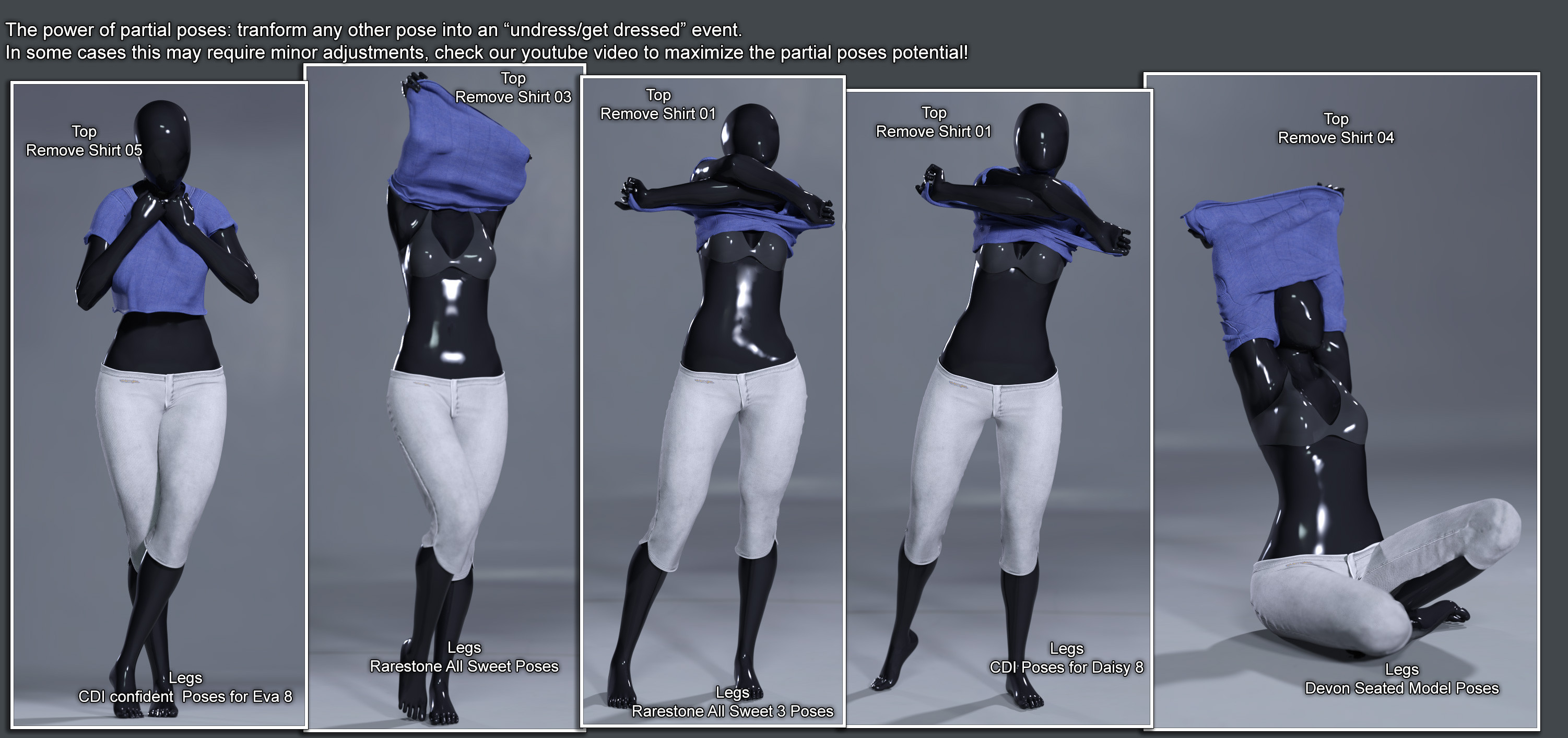 Aeon Soul - Get dressed / undress poses and clothing morphs