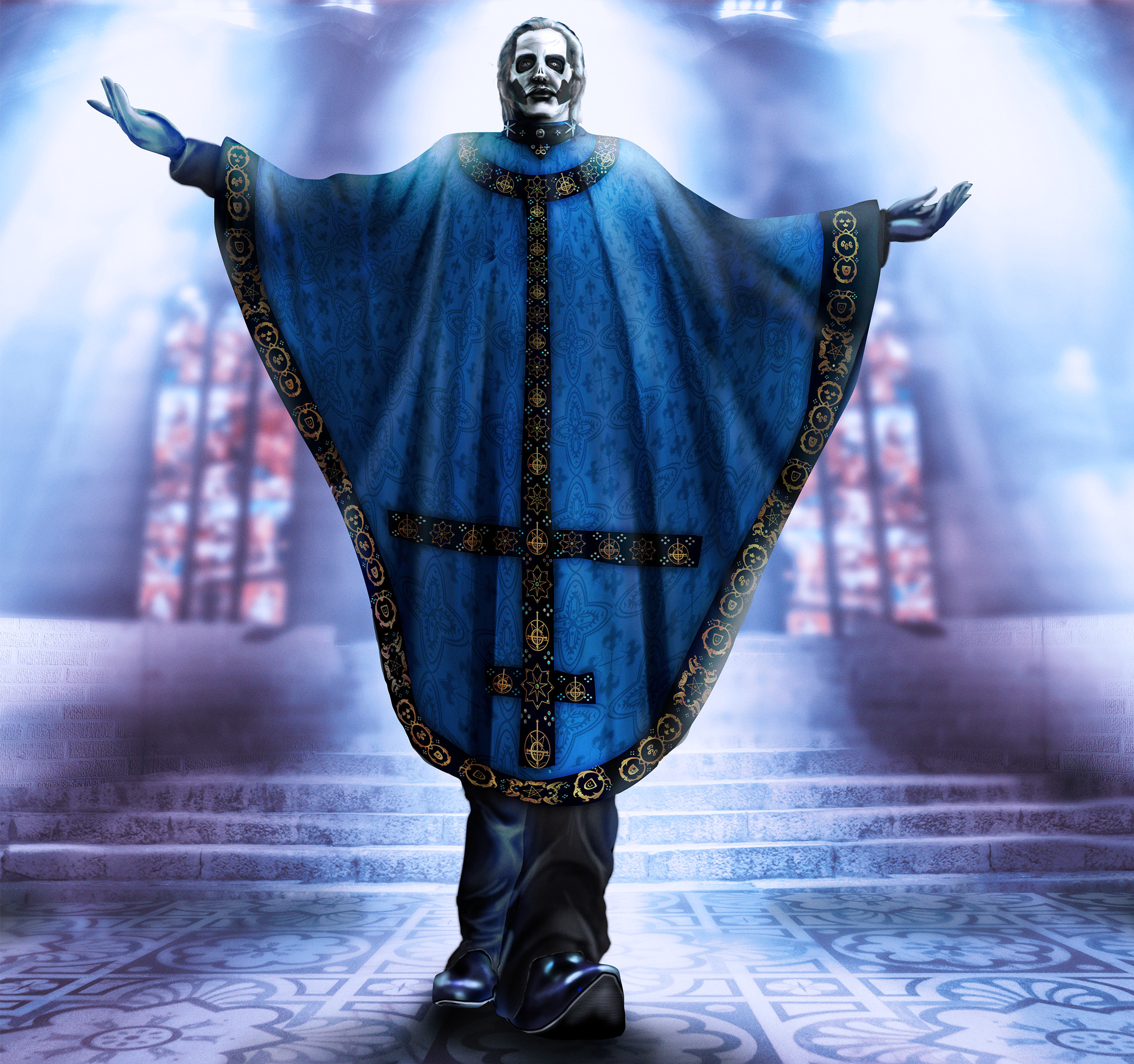 Papa Emeritus IV's Blue Cloak and Facepaint