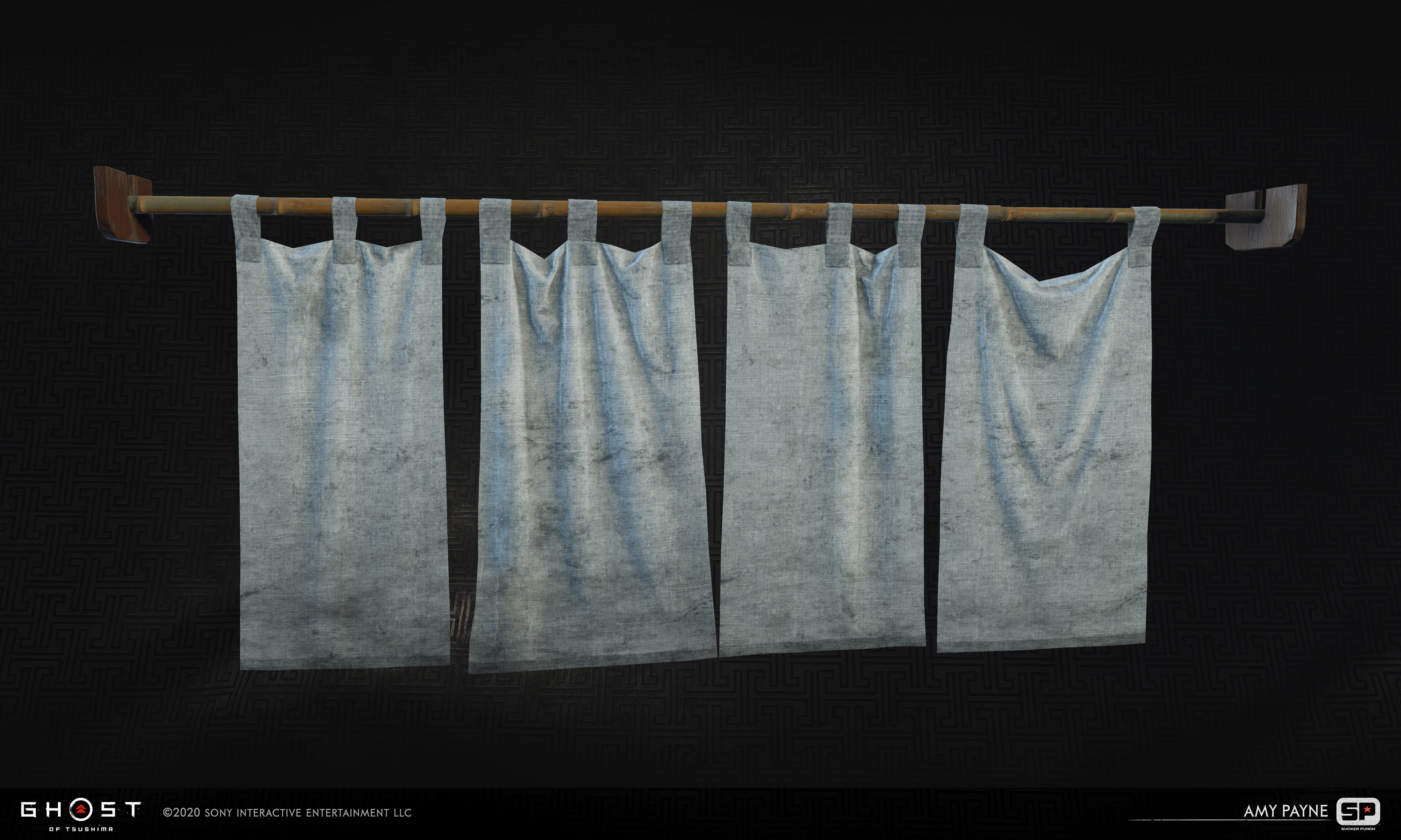 Shop entrance banners. Responsible for high poly cloth sim, texture creation, and in game cloth sim. 