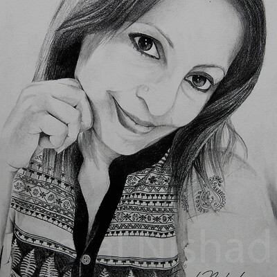 Kamal nishx a girl s selfie with smile pencil charcoal sketch by artist kamal nishx 91 9501247988