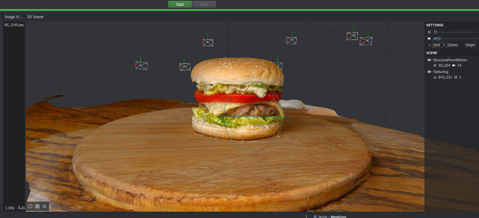 Photogrametry of the Burger in my home studio, it took 74 pictures to produce it in Meshroom.