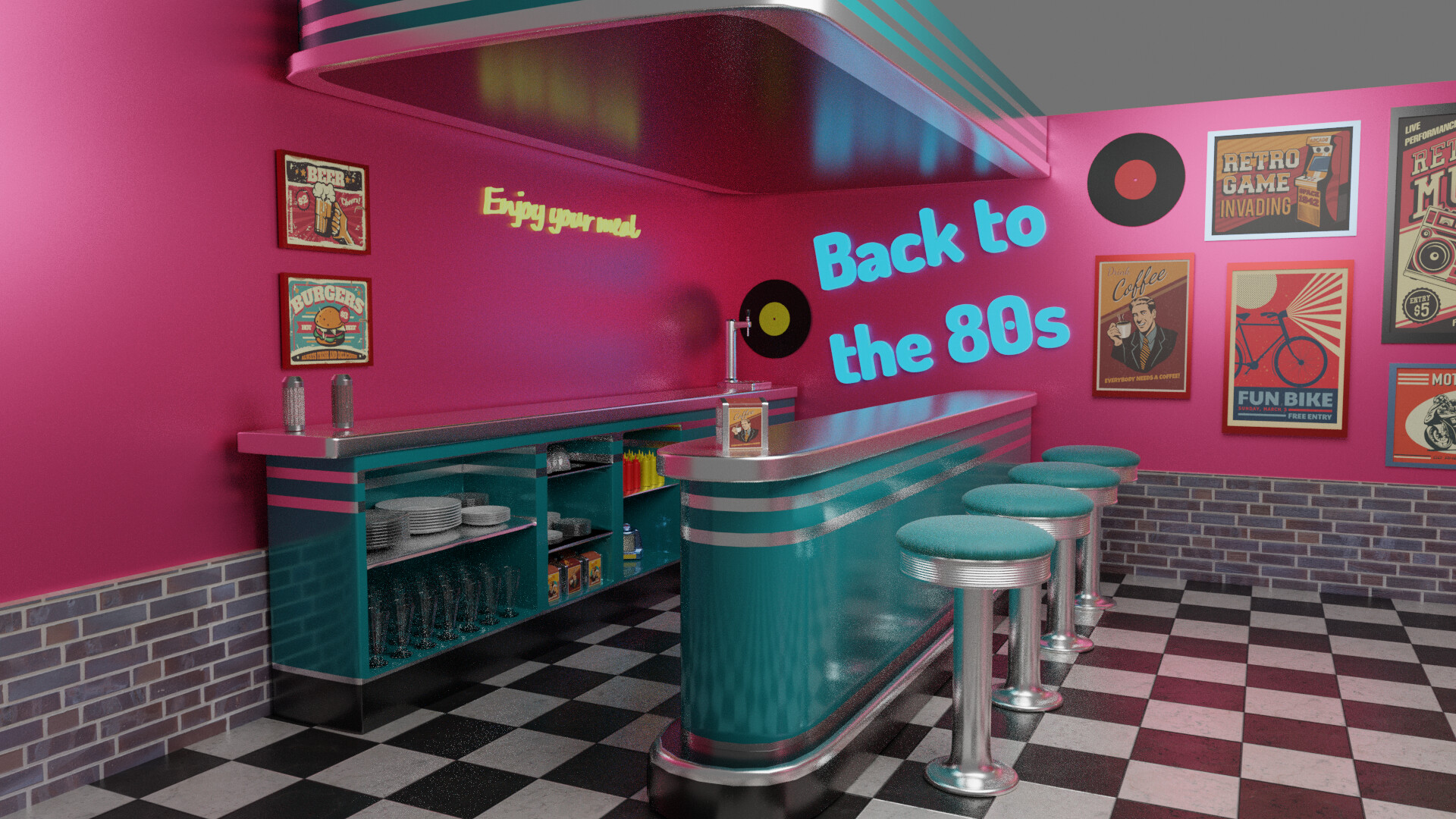 ArtStation - 80s themed restaurant