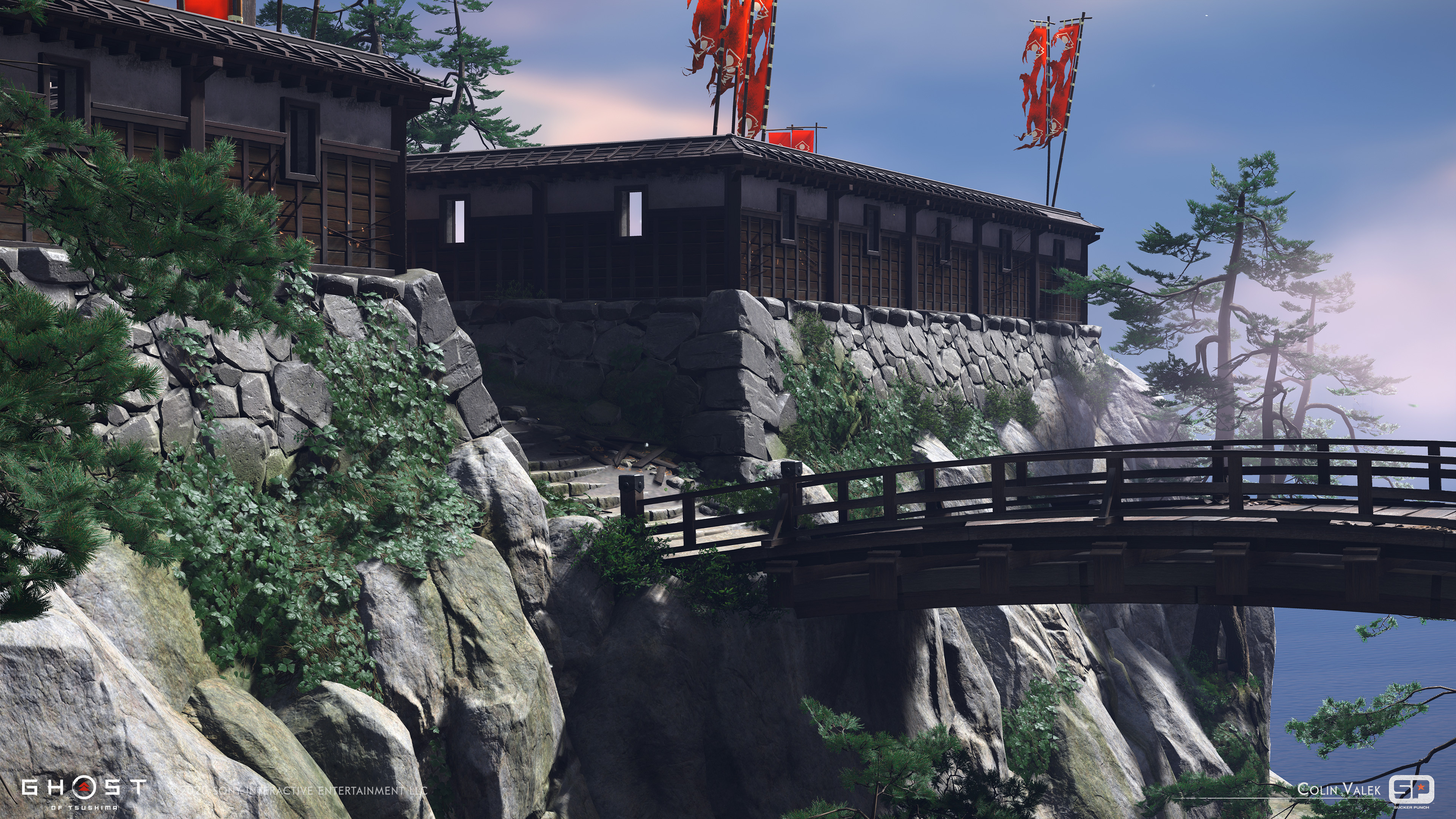 Castle Kaneda with foliage growing along the walls.