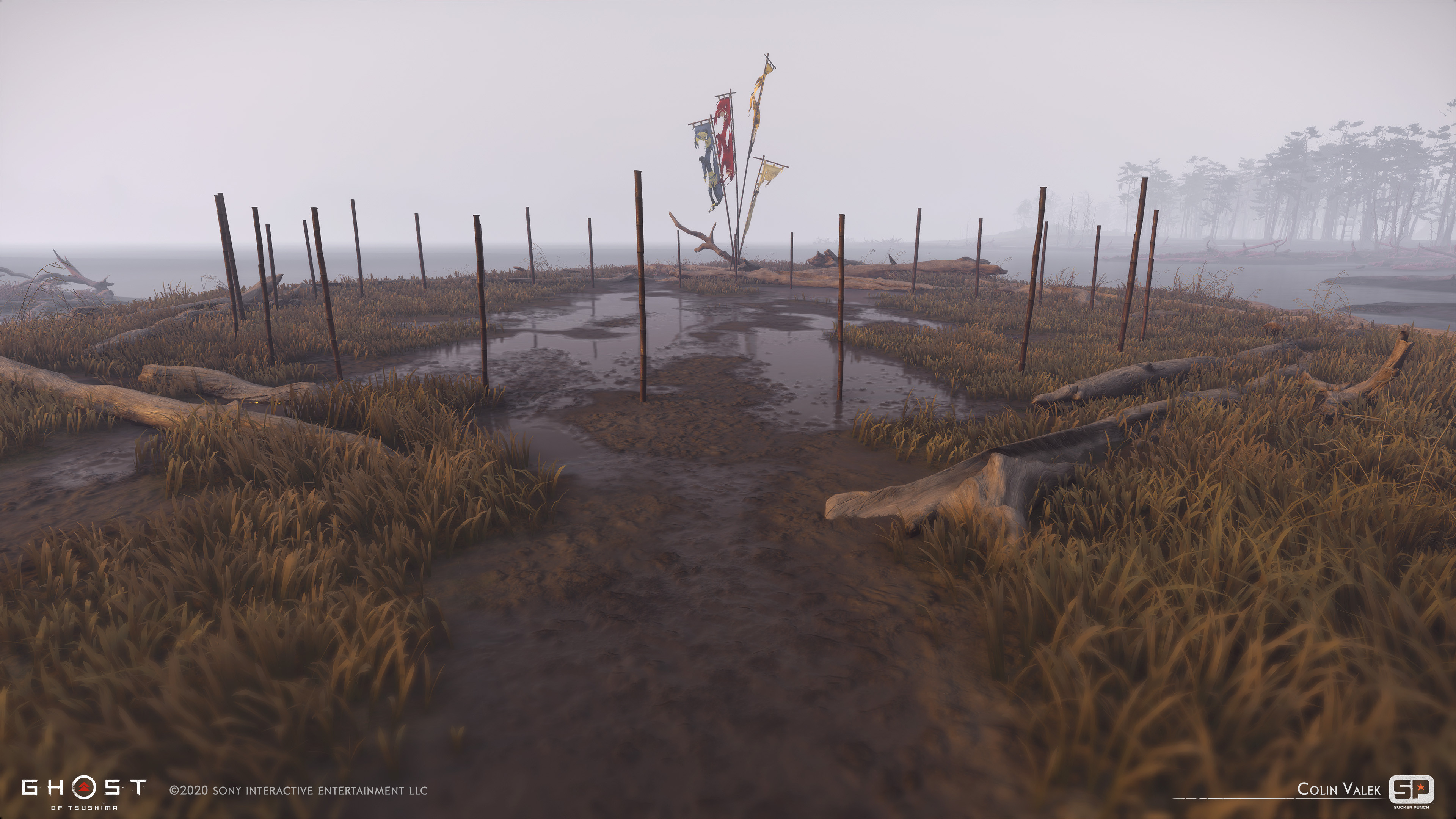 A duel location in a ring of driftwood.