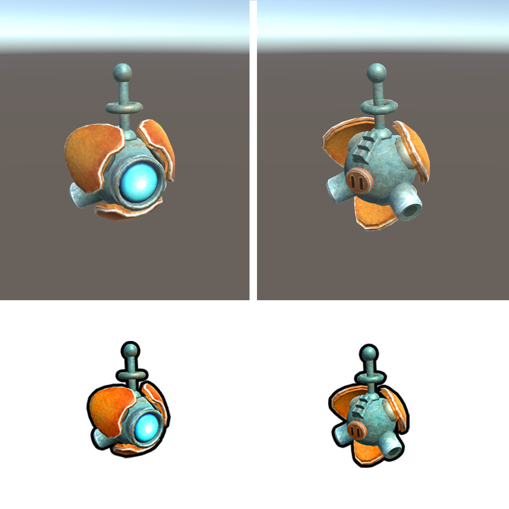 For the last chapter of the game we required a little probe. I didn't have too much time left to spend so I basically assembled it from a sphere and some parts of the robot.