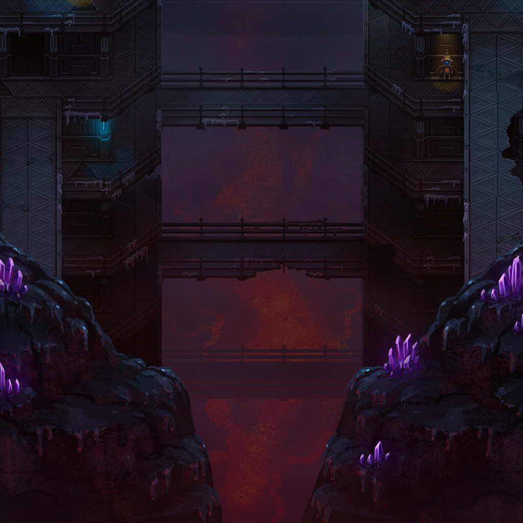 he quick.way to do it was to edit the stage 2 background to make it look like the player is progressing further down into the underground facility. It's both darker and warmer and features crystals.