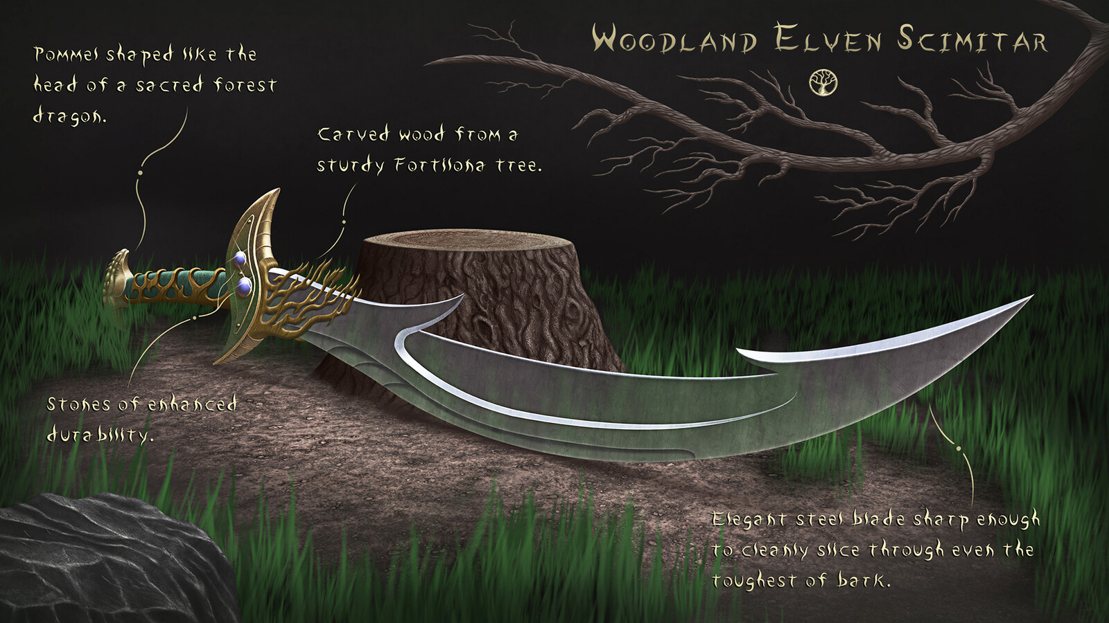 This is a design for an Elvish scimitar made in photoshop. 