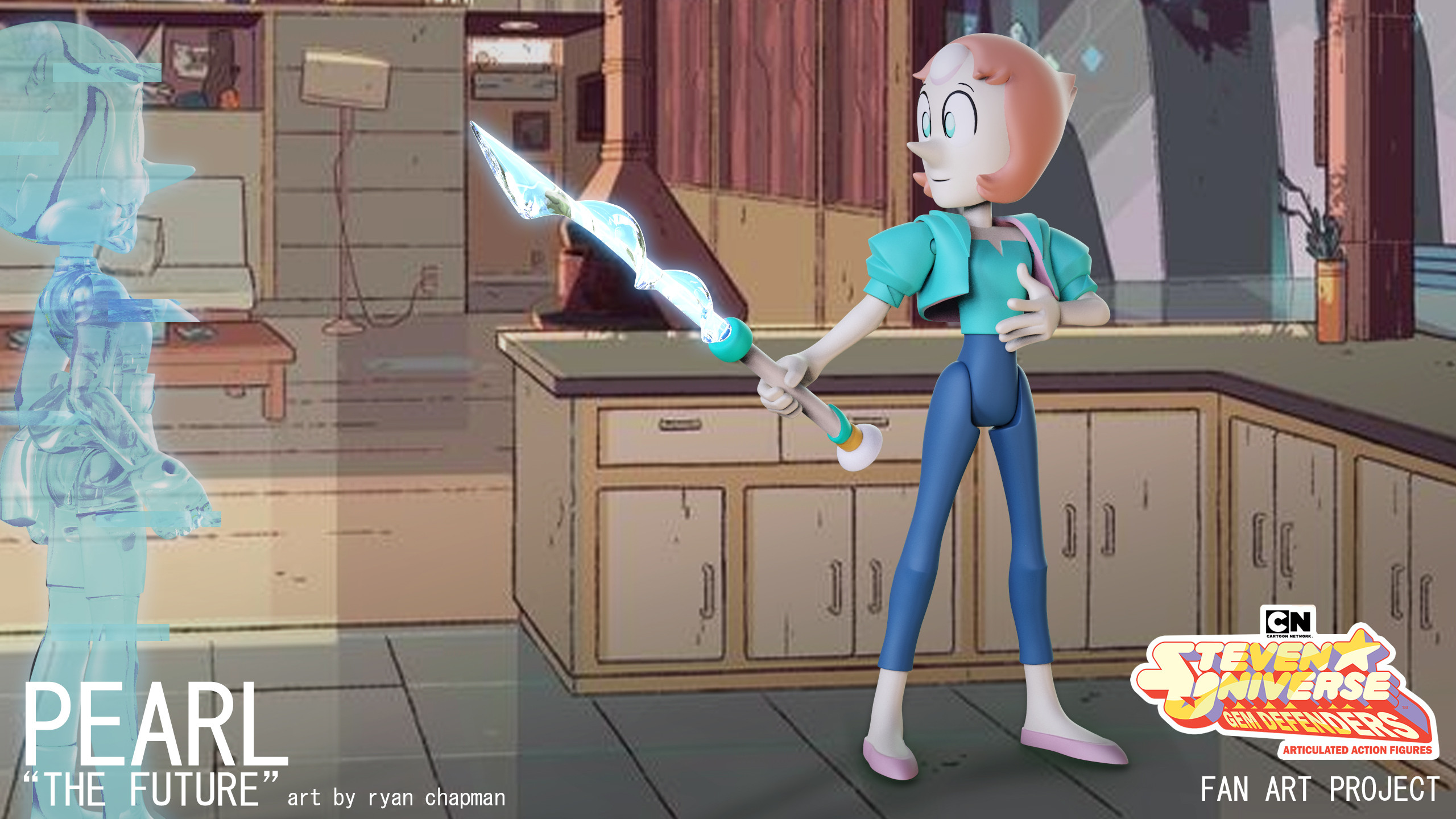 Pearl in an action pose with her spear. 