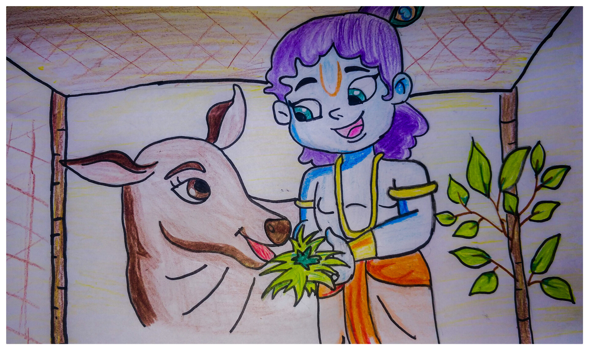 Sketch of young krishna happy janmashtami Vector Image
