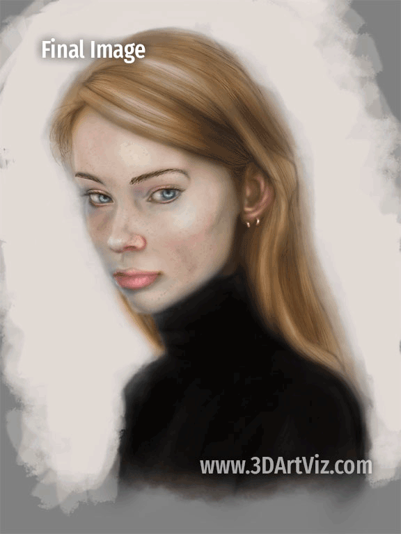 Digital painting techniques applied to a portrait study.