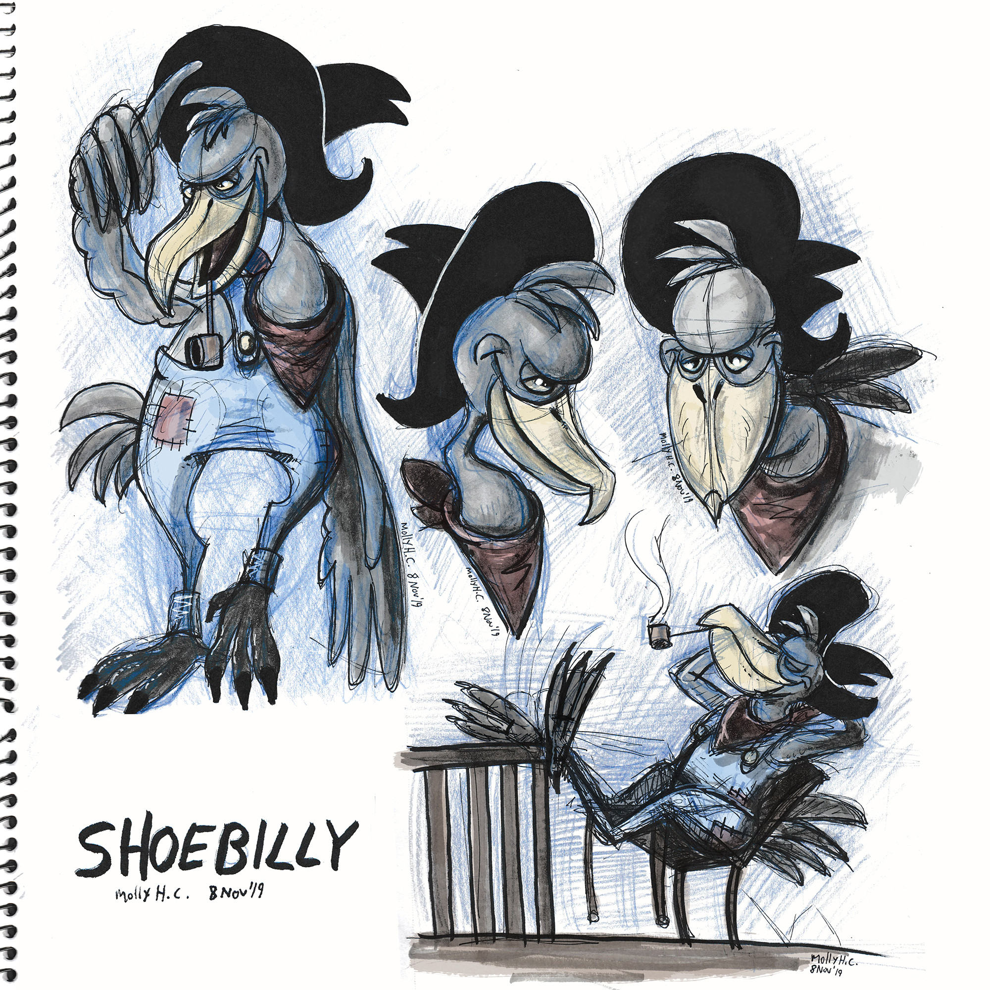 "Shoebilly Character Concepts"

Marker, fineliner, pencil and digital colour.

© 2019