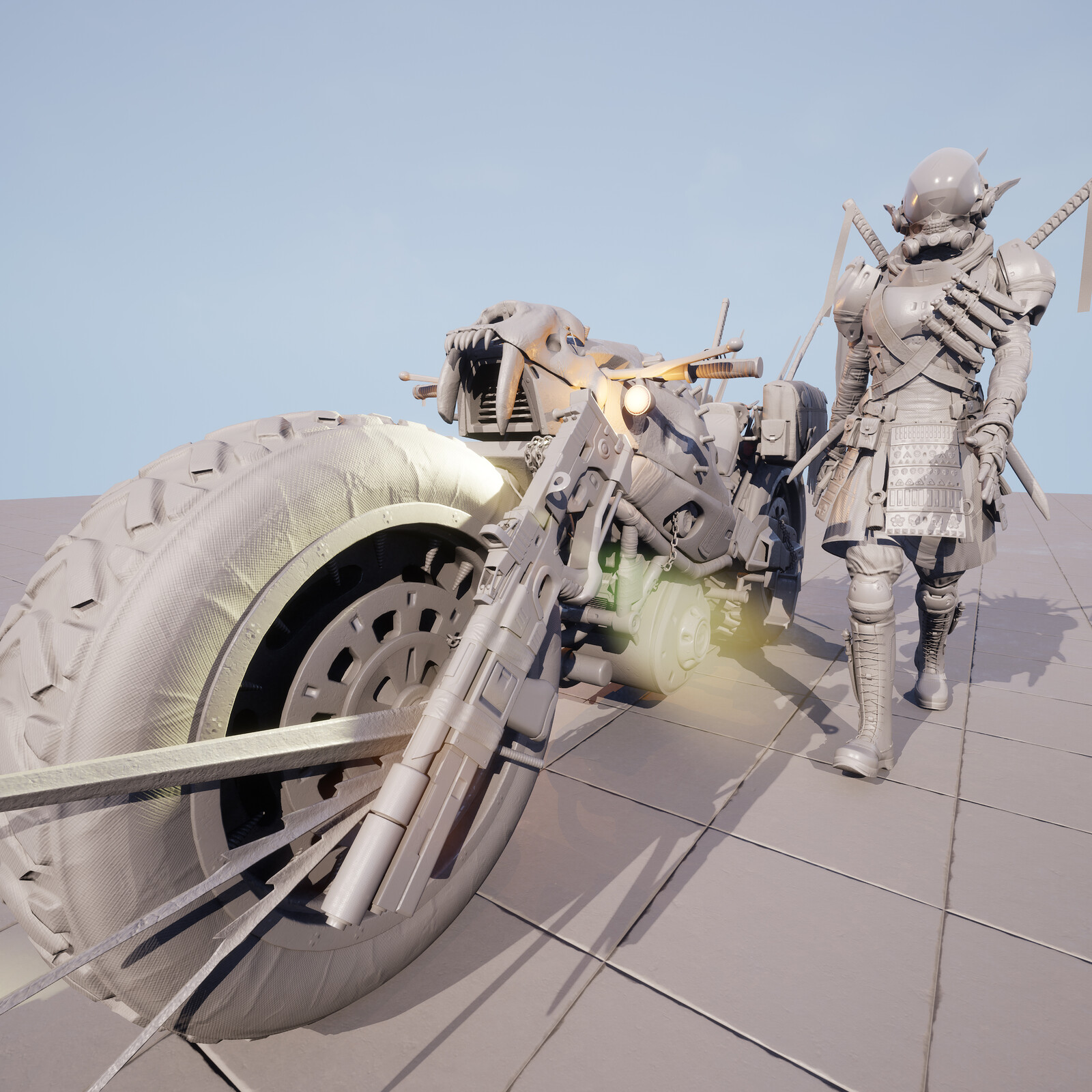 Sci-fi Samurai 3D CG Character and his Mad Max esque motor bike  Real-time UE4 Unreal Engine

Real-time Sci-fi Samurai 3D CG Character UE4 Unreal Engine