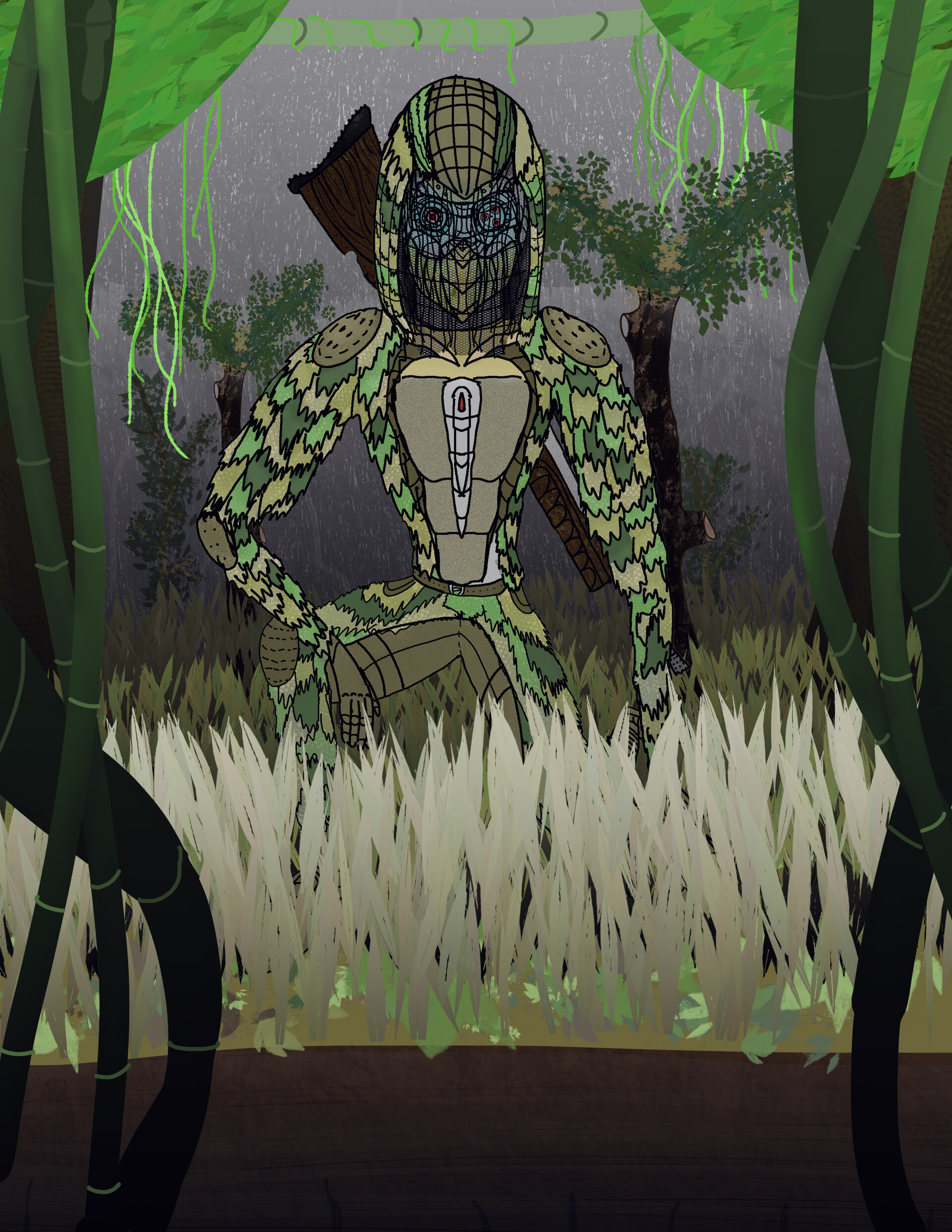 Artstation Wasteland Project Zachary Ellingson A sniper in a ghillie suit with an m24 sniper rifle. wasteland project zachary ellingson