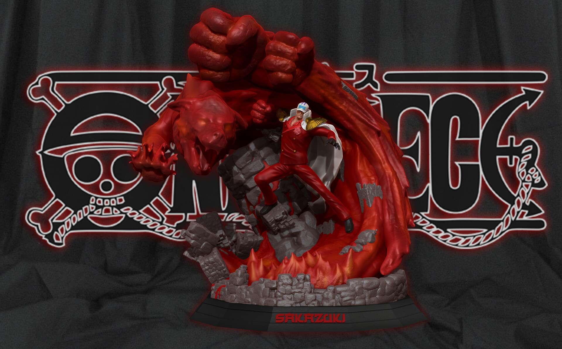 Artstation Akainu Sakazuki One Piece Marine Admiral 3d Print Statue