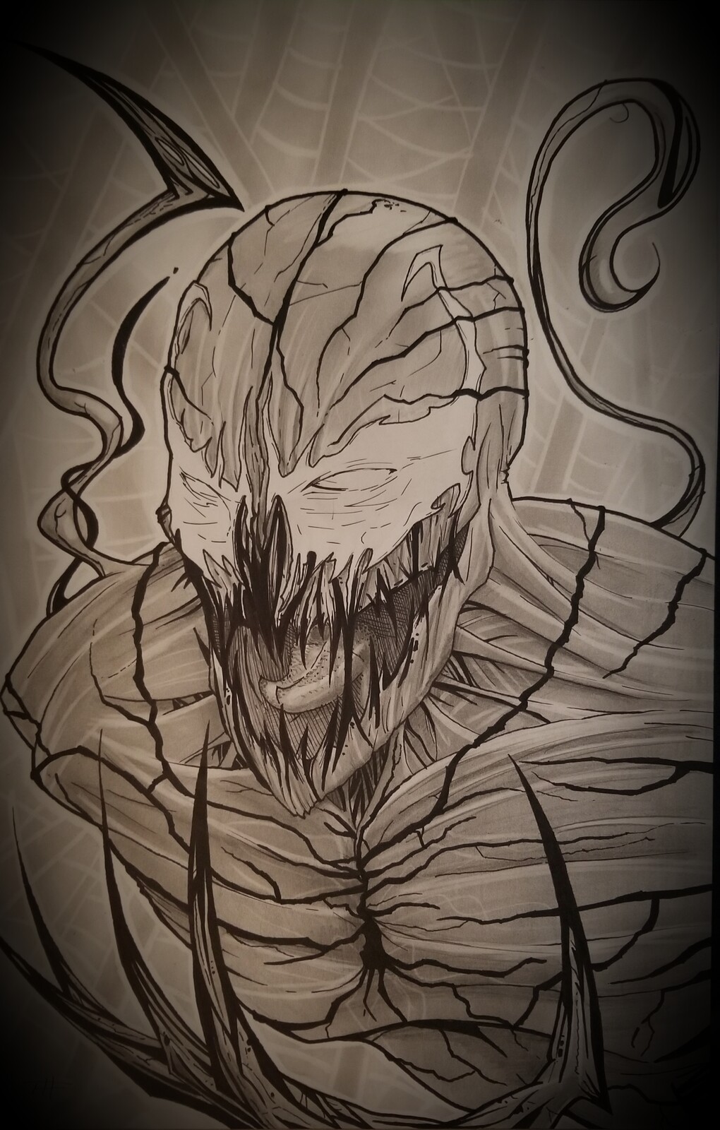 Carnage! The unmistakable Marvel villain. Graphite and ink.
