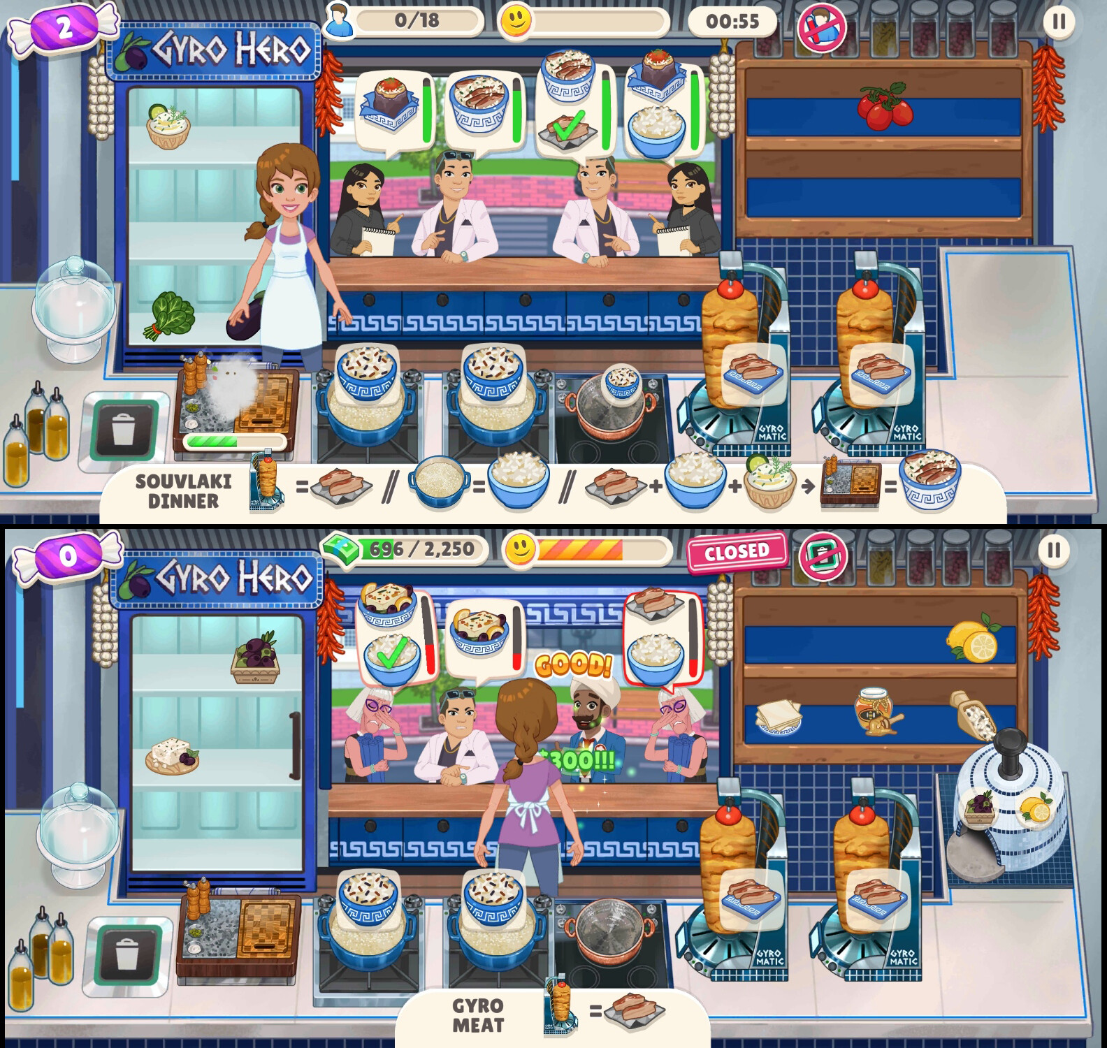 Kitchen Gameplay Screenshot

Each world had a unique kitchen background, set of customers, appliances, map, truck,and food items.

Kitchen and appliance art by me. Food and customers by me and Danielle Magpayo. UI by Shannon Conrad.