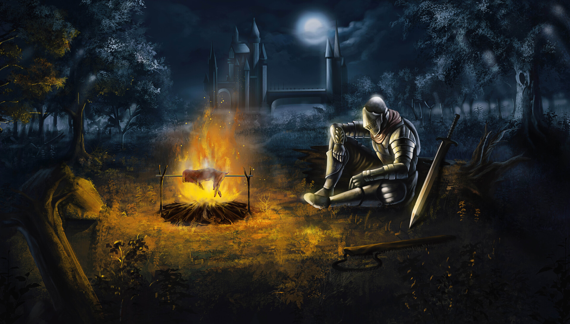 ArtStation Resting at campfire