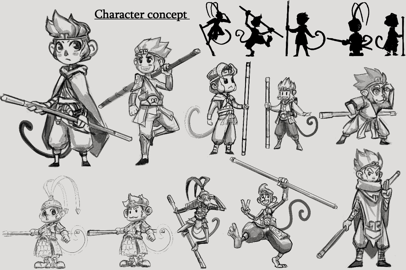 Main character exploration sketches