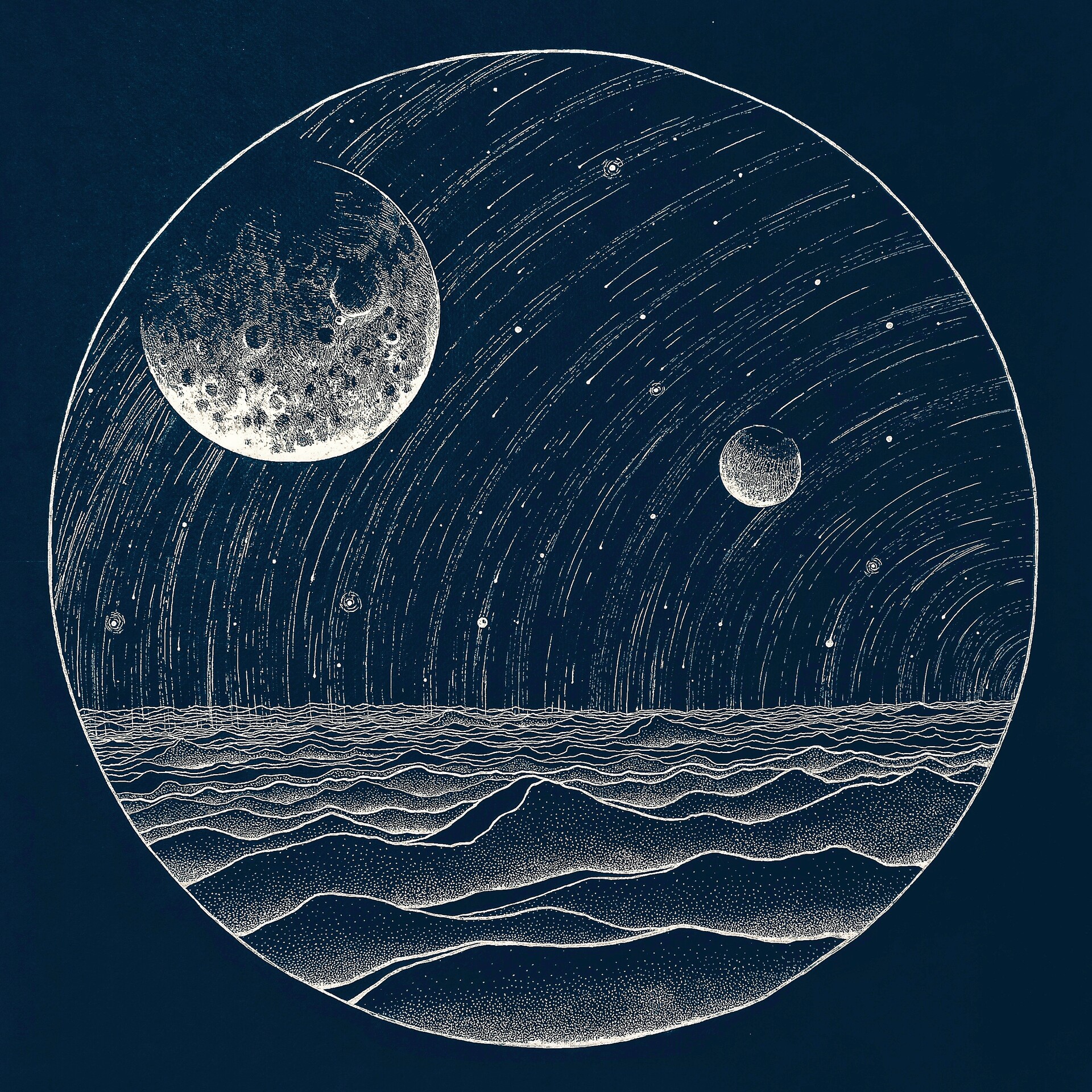 ArtStation - Moon, mountain and ocean.