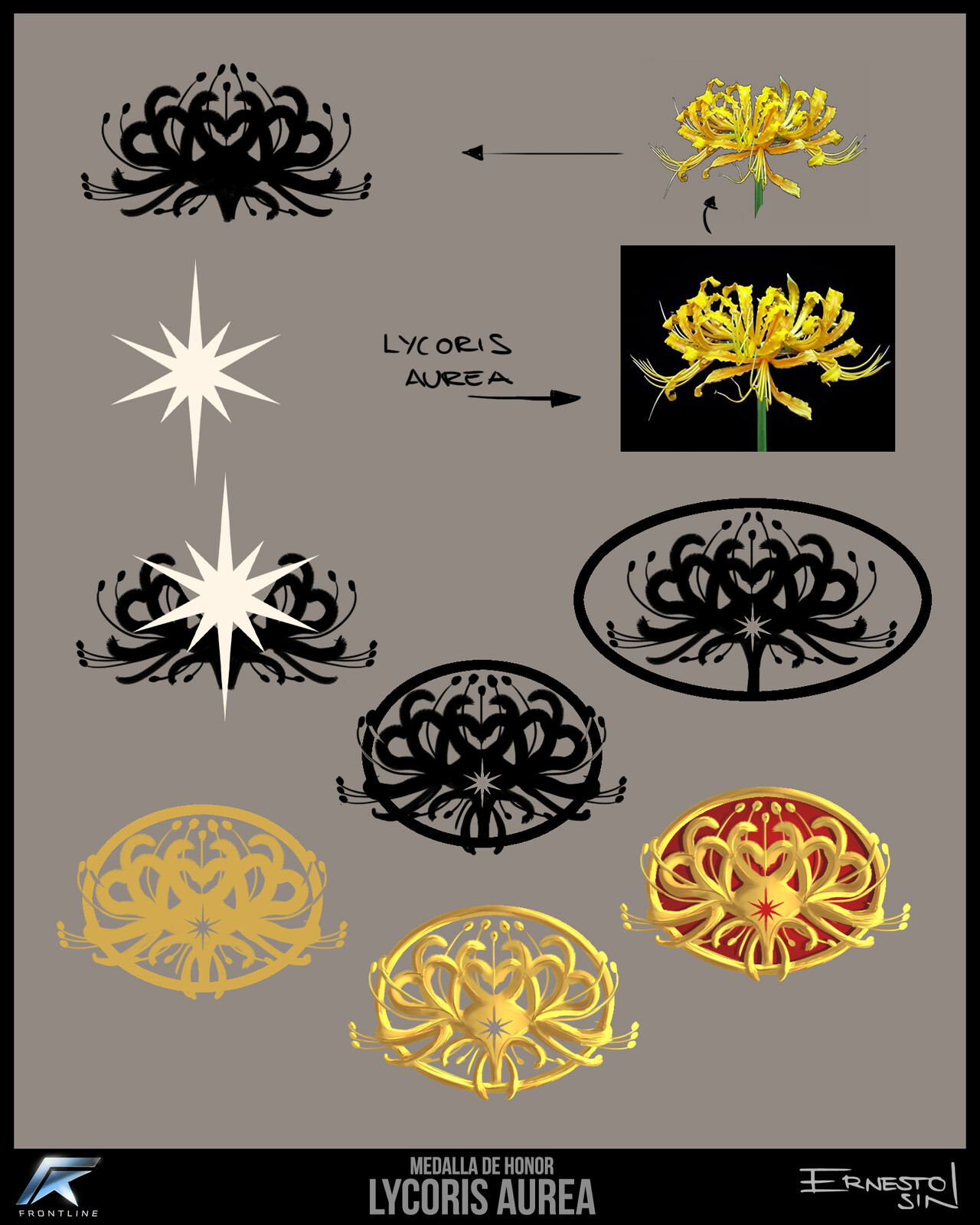 Design for the Lycoris Aurea (Yellow Spider Lily) medal of honor.