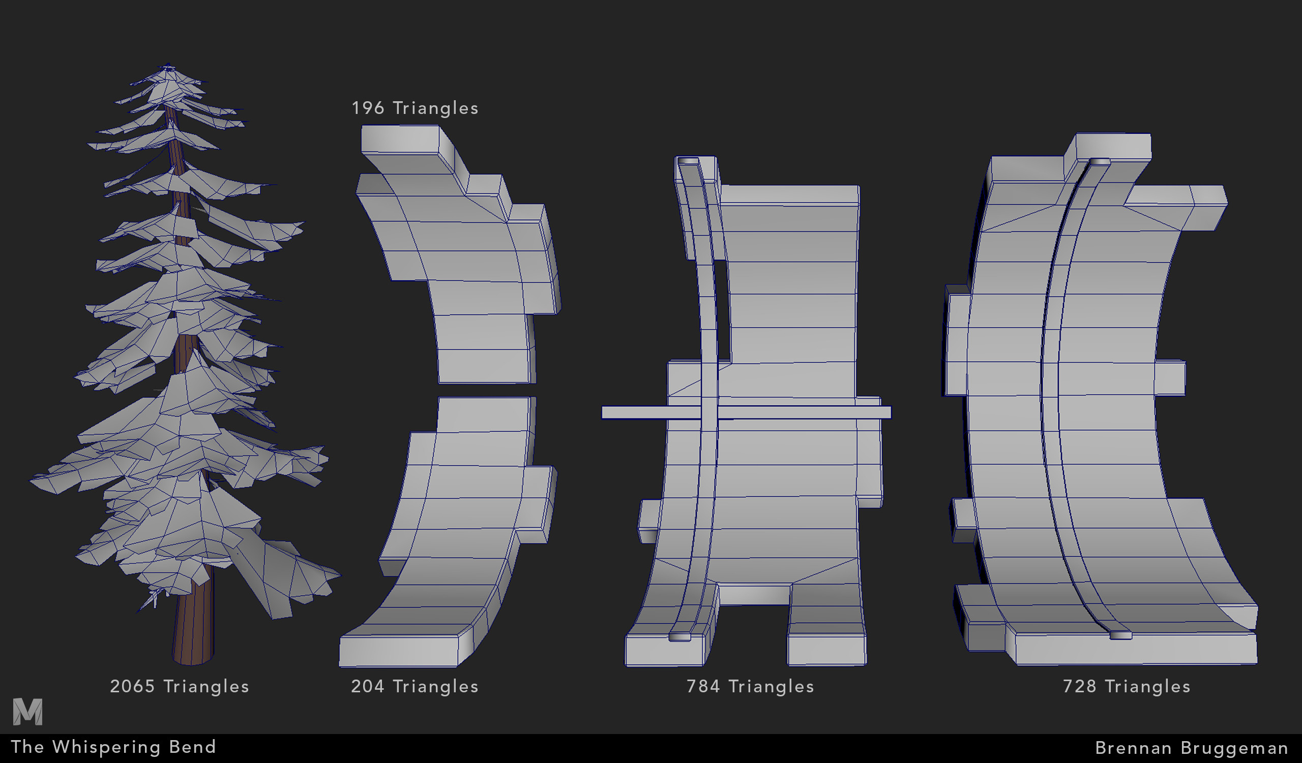 Low poly geometry for trees and ruins 