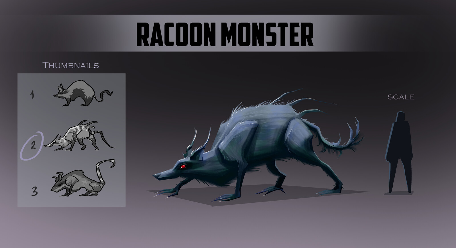 Man-eating racoon monster for fictional game "Snack Run"