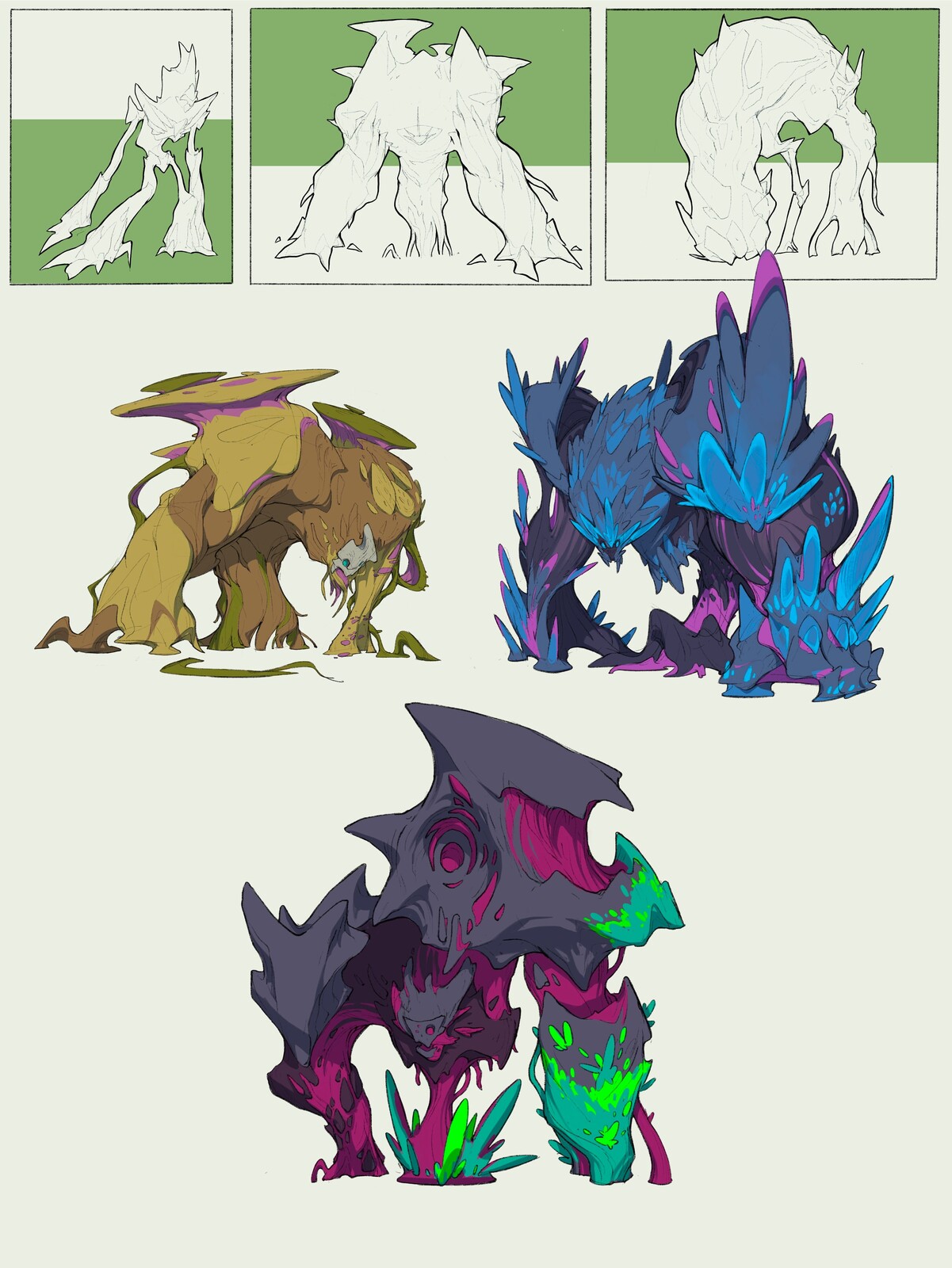 After a few zoom discussions we settled on the above thumbnails, and I created three more refined designs around the characteristics that we were feelin