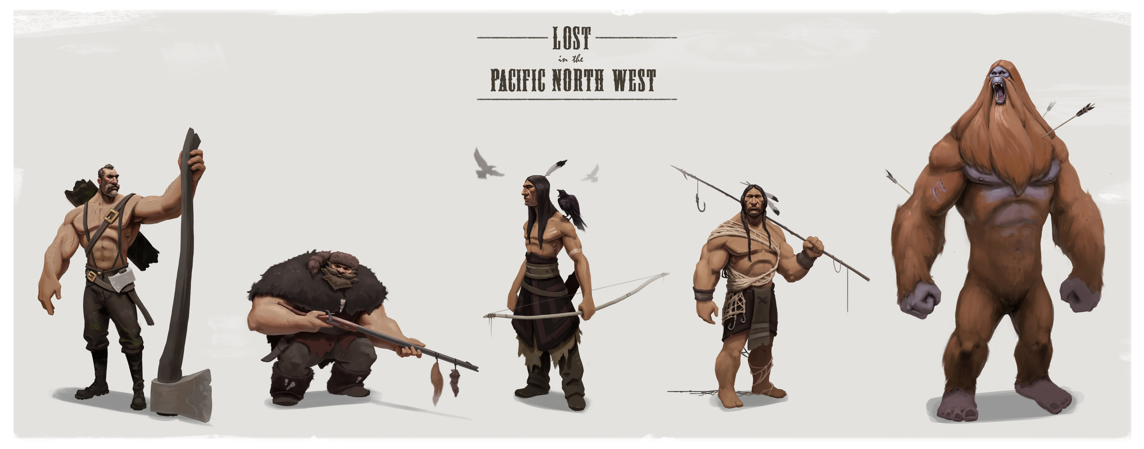 Character line up for a personal project titled Lost in the Pacific North West