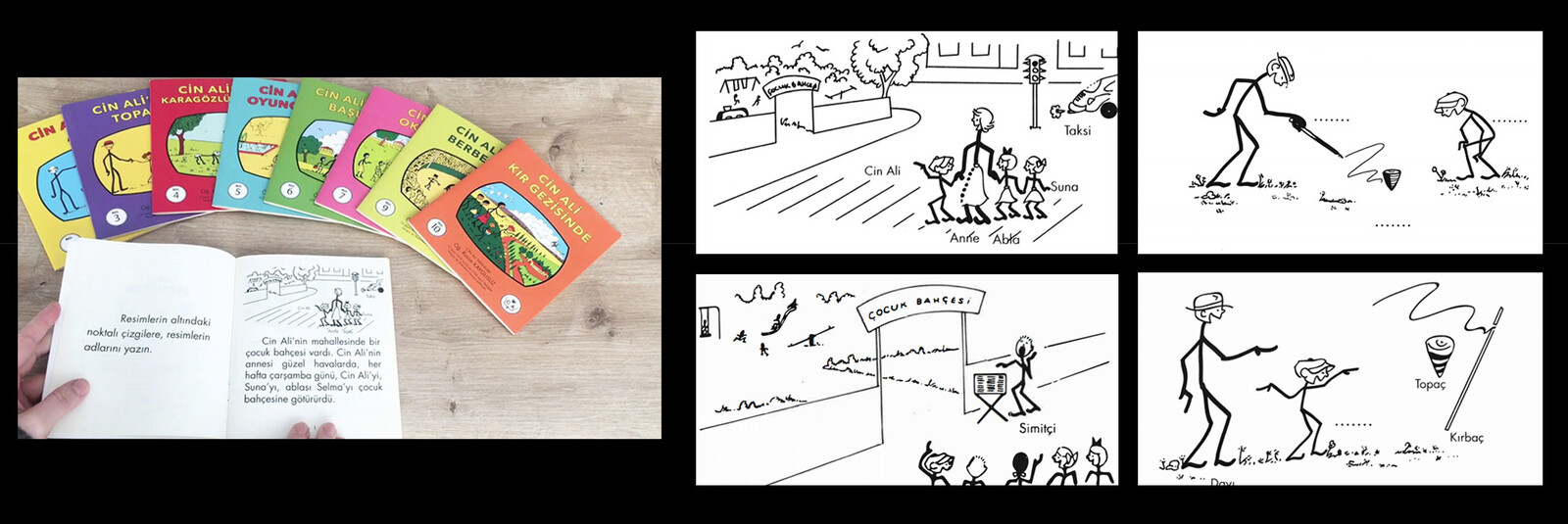 Cin Ali – a stick figure cartoon character used to teach reading in Turkey from  1970 to 2000  help of a set of ten books, created by primary school teacher Rasim Kaygusuz in the late 1960s. 