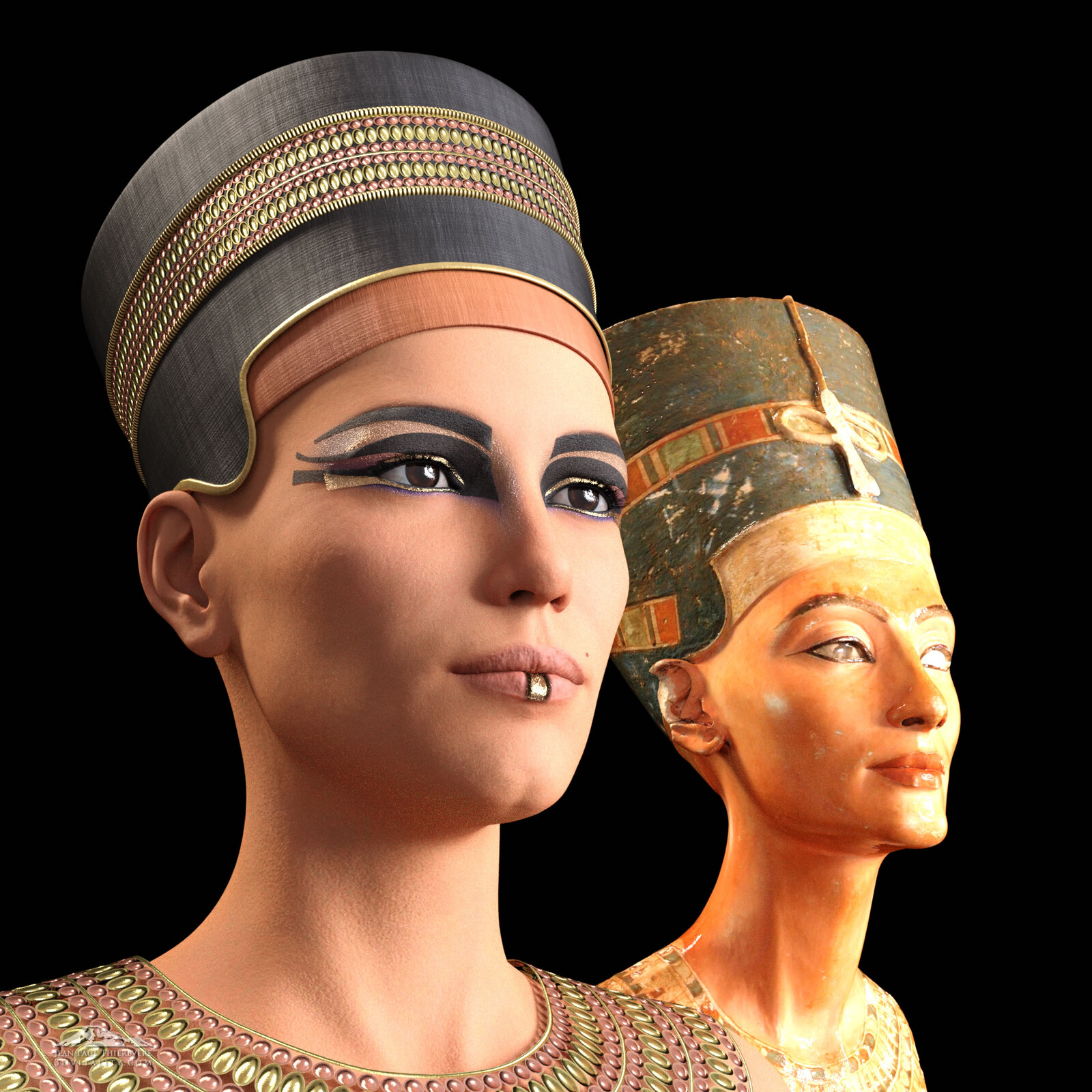 Neferet-iti and her bust, the original bust of Nofretete