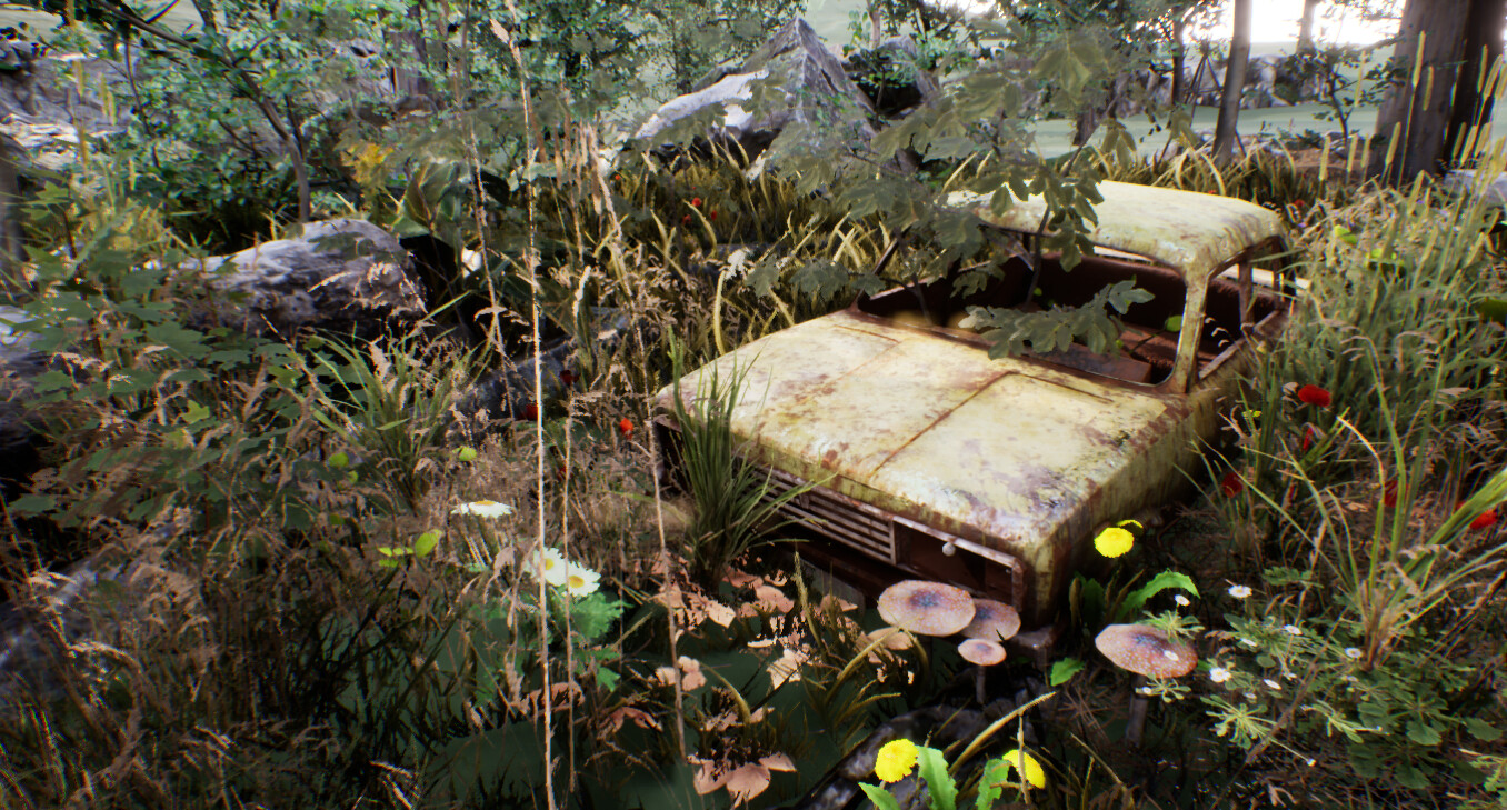 ArtStation - A Car Forgotten in the Woods
