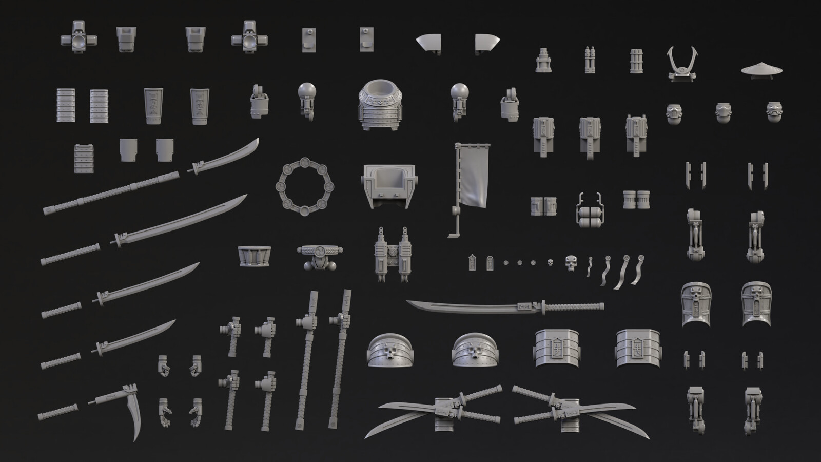 All 95 parts of the DeamonSlayer Samurai kit