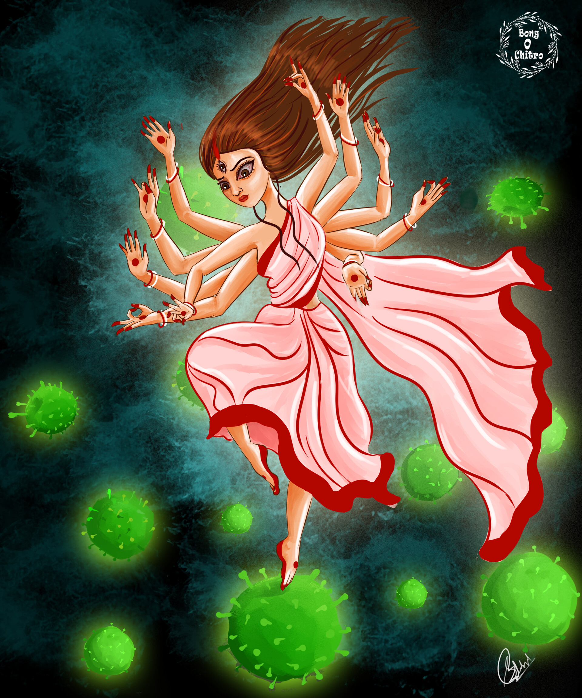 ArtStation - Maa Durga defeating Corona Virus